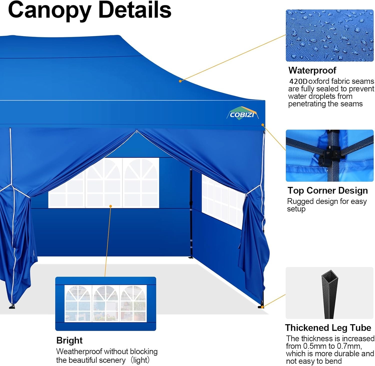image:imageCOBIZI 66x66 Pop up Canopy Tent 66x66 Canopy No Sidewall Waterproof Heavy Duty Commercial for Parties Outdoor Garden Gazebo Tent Carry Bag with Wheel66x66ft No Sidewalls BlackBlue