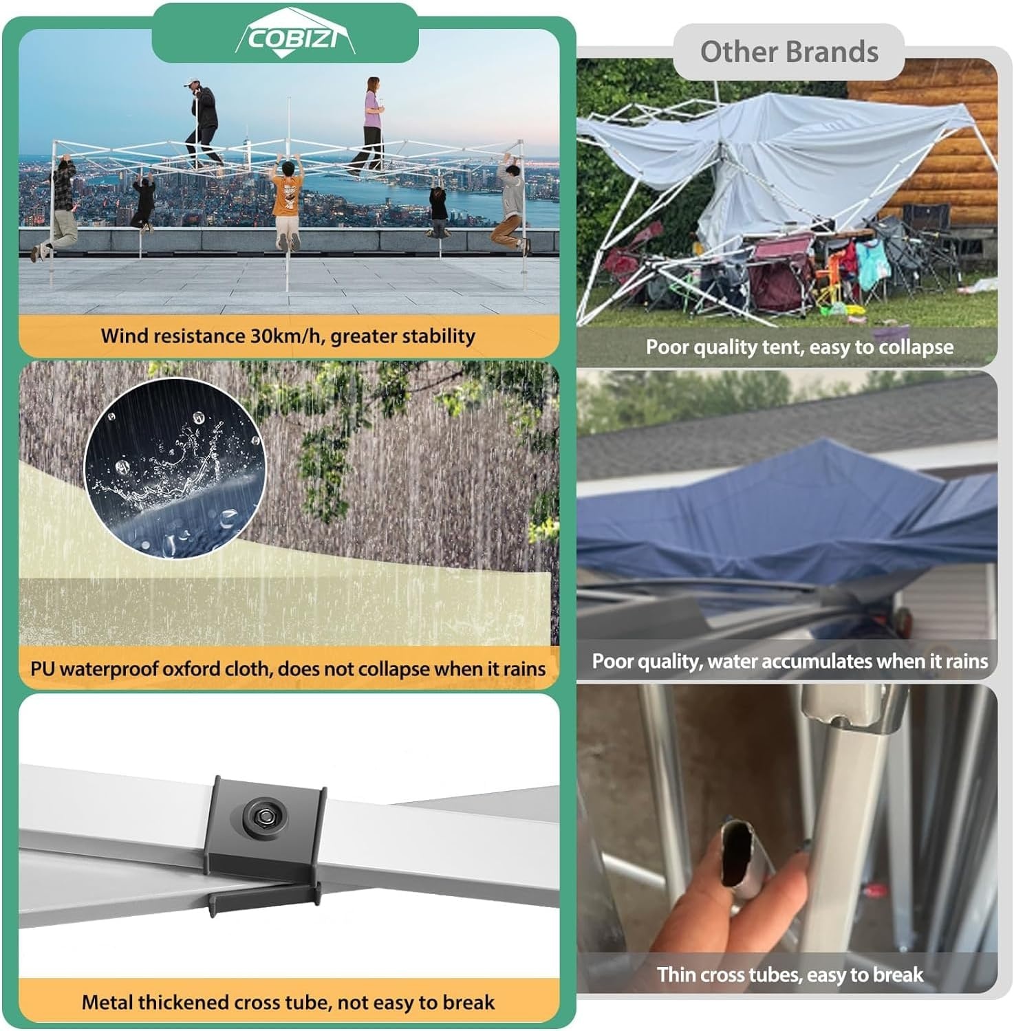 image:imageCOBIZI 66x66 Pop up Canopy Tent 66x66 Canopy No Sidewall Waterproof Heavy Duty Commercial for Parties Outdoor Garden Gazebo Tent Carry Bag with Wheel66x66ft No Sidewalls BlackKhaki