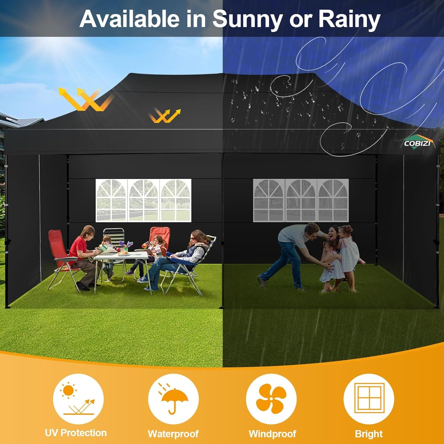 image:imageCOBIZI 66x66 Pop up Canopy Tent 66x66 Canopy No Sidewall Waterproof Heavy Duty Commercial for Parties Outdoor Garden Gazebo Tent Carry Bag with Wheel66x66ft No Sidewalls BlackBlack