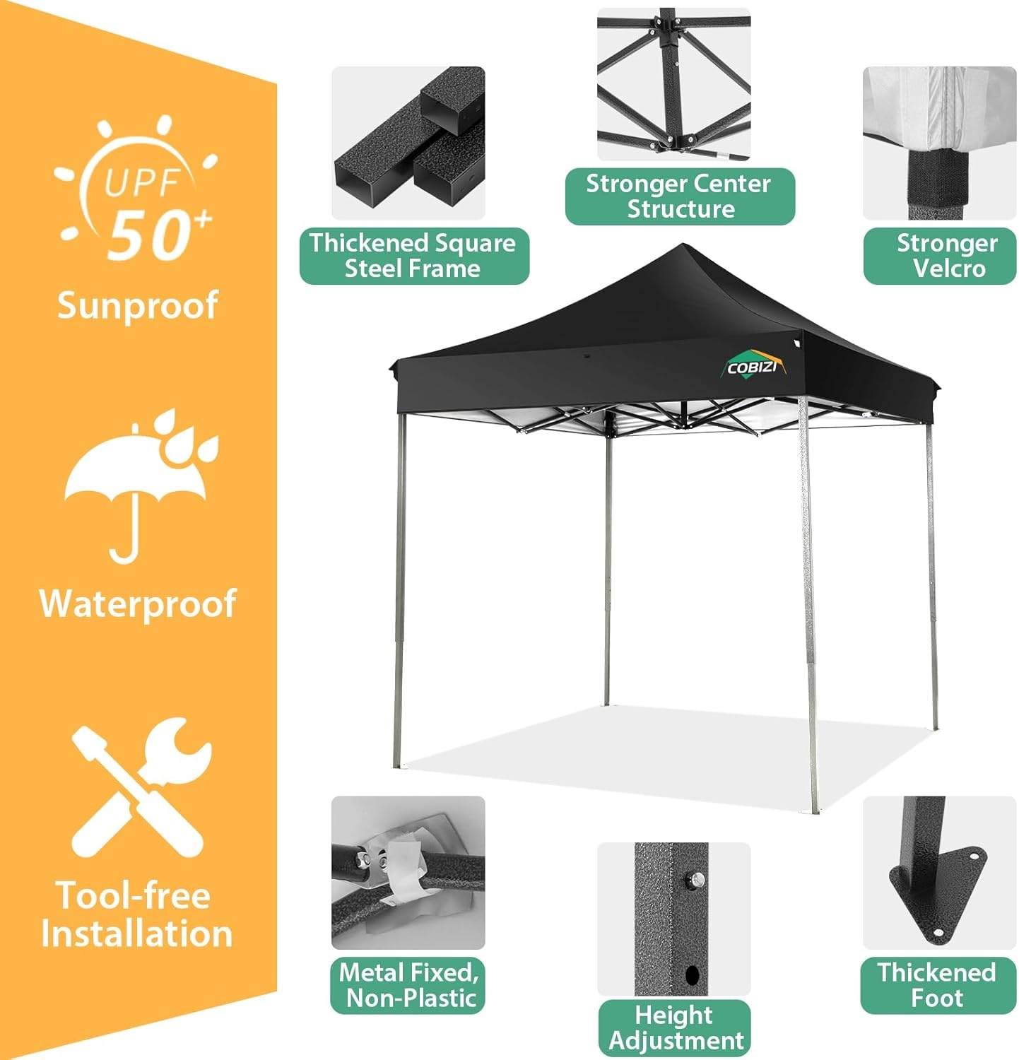 image:imageCOBIZI 66x66 Pop up Canopy Tent 66x66 Canopy No Sidewall Waterproof Heavy Duty Commercial for Parties Outdoor Garden Gazebo Tent Carry Bag with Wheel66x66ft No Sidewalls BlackBlack