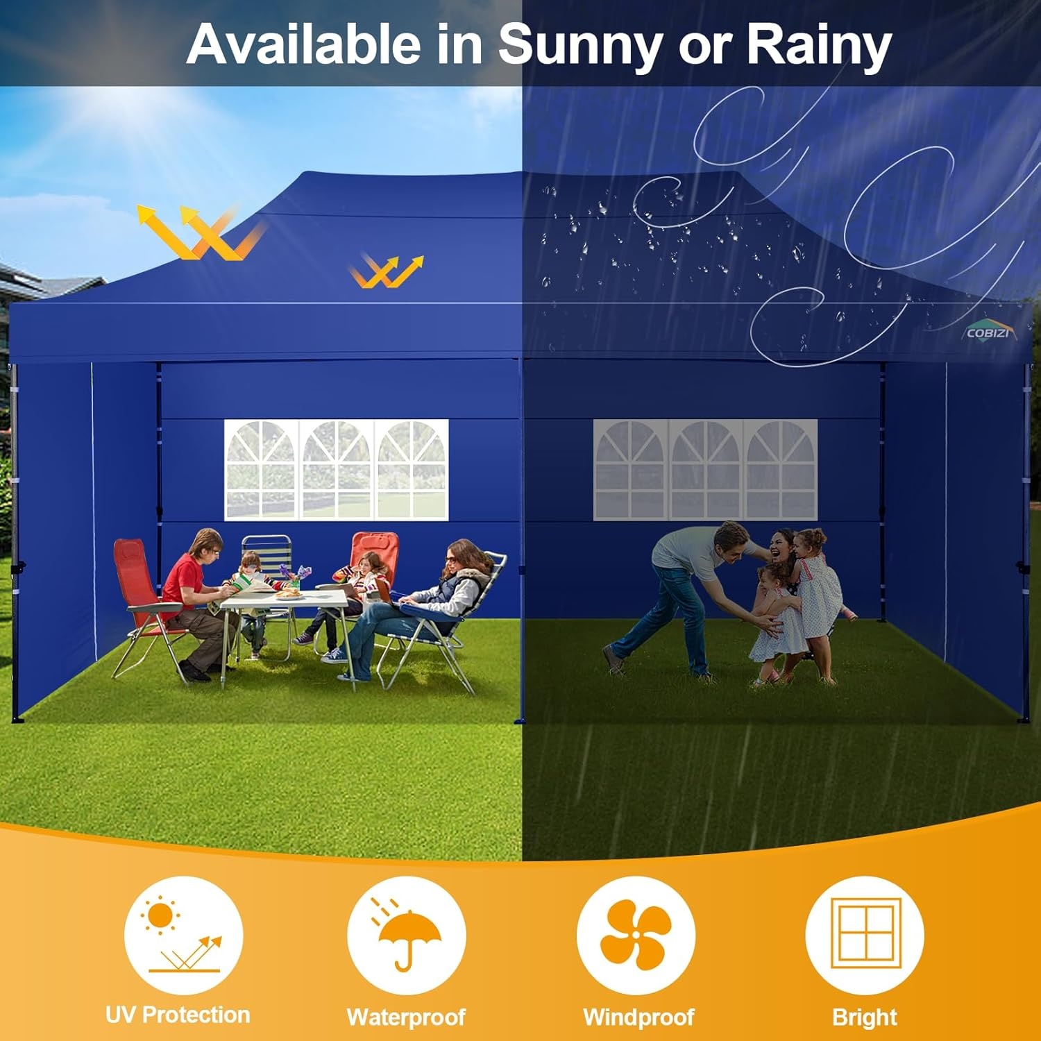 image:imageCOBIZI 66x66 Pop up Canopy Tent 66x66 Canopy No Sidewall Waterproof Heavy Duty Commercial for Parties Outdoor Garden Gazebo Tent Carry Bag with Wheel66x66ft No Sidewalls BlackDark Blue