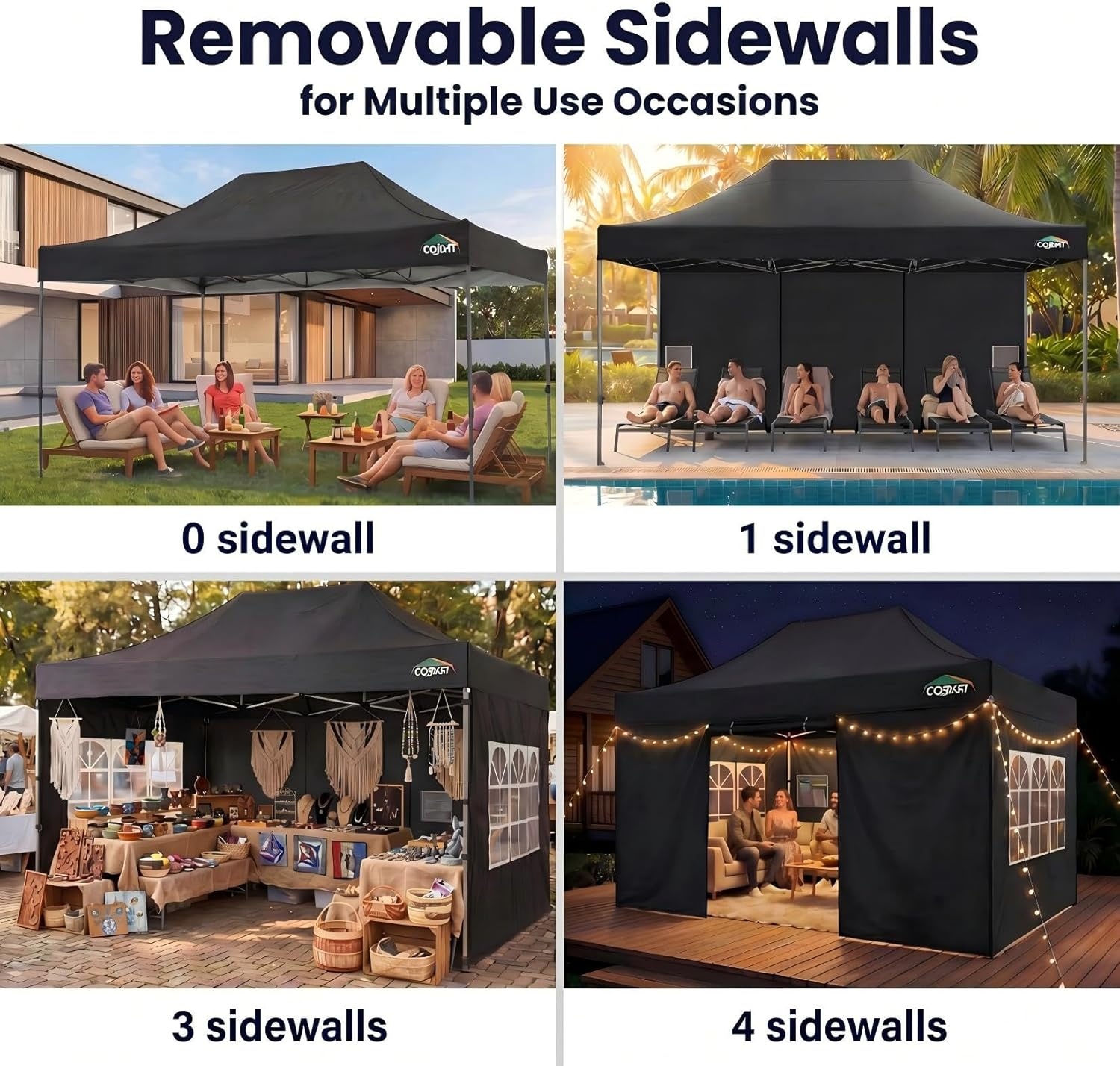 image:imageCOBIZI 66x66 Pop up Canopy Tent 66x66 Canopy No Sidewall Waterproof Heavy Duty Commercial for Parties Outdoor Garden Gazebo Tent Carry Bag with Wheel66x66ft No Sidewalls BlackBlack