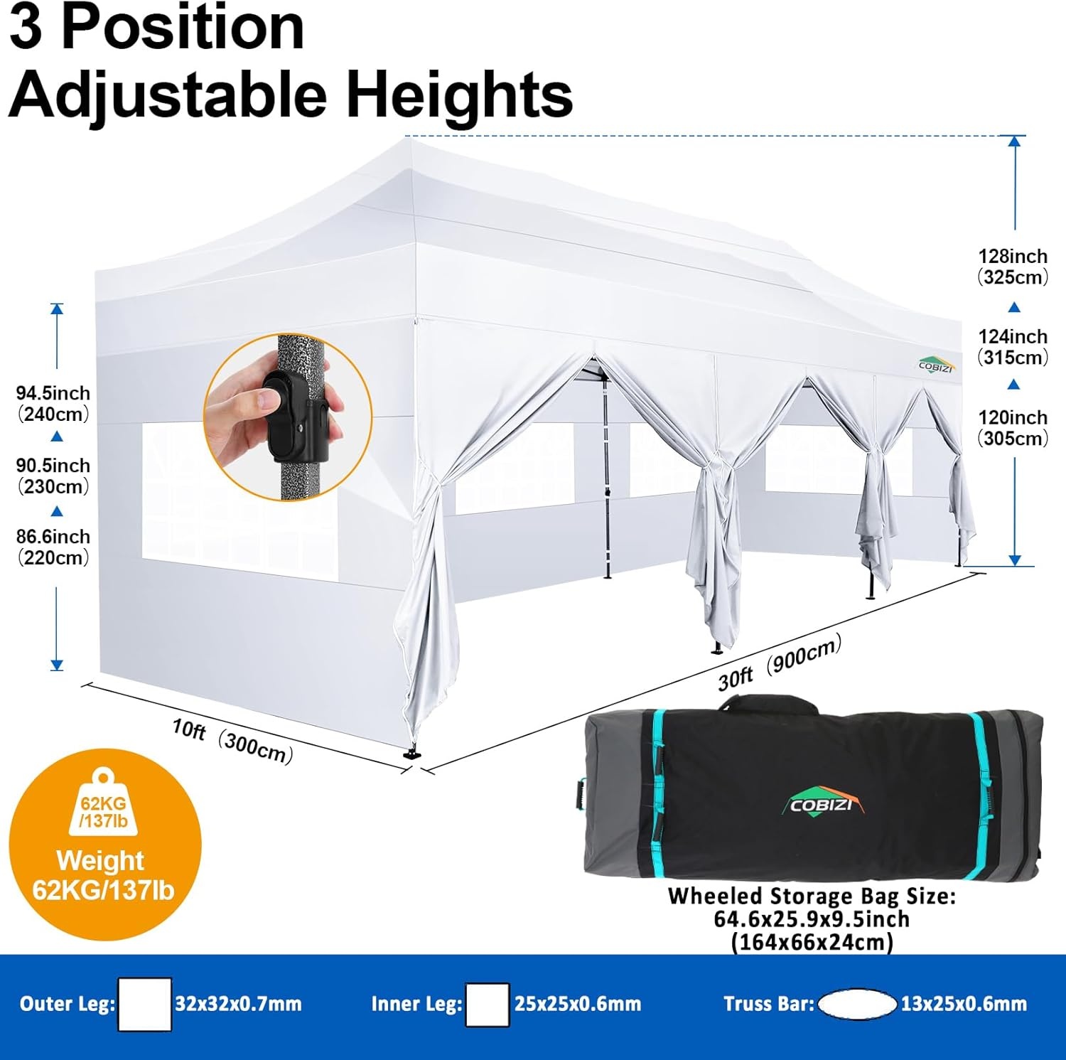 image:imageCOBIZI 66x66 Pop up Canopy Tent 66x66 Canopy No Sidewall Waterproof Heavy Duty Commercial for Parties Outdoor Garden Gazebo Tent Carry Bag with Wheel66x66ft No Sidewalls BlackWhite
