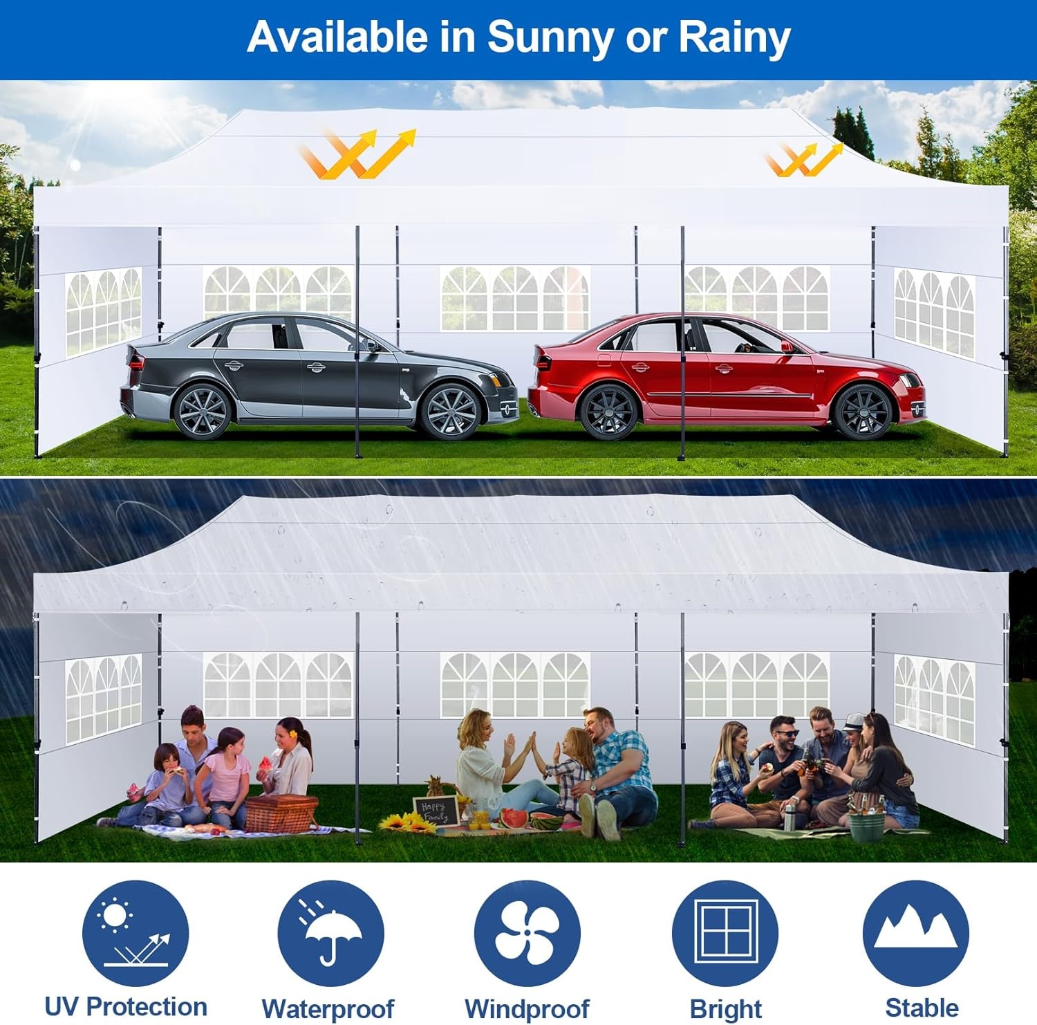 image:imageCOBIZI 66x66 Pop up Canopy Tent 66x66 Canopy No Sidewall Waterproof Heavy Duty Commercial for Parties Outdoor Garden Gazebo Tent Carry Bag with Wheel66x66ft No Sidewalls BlackWhite