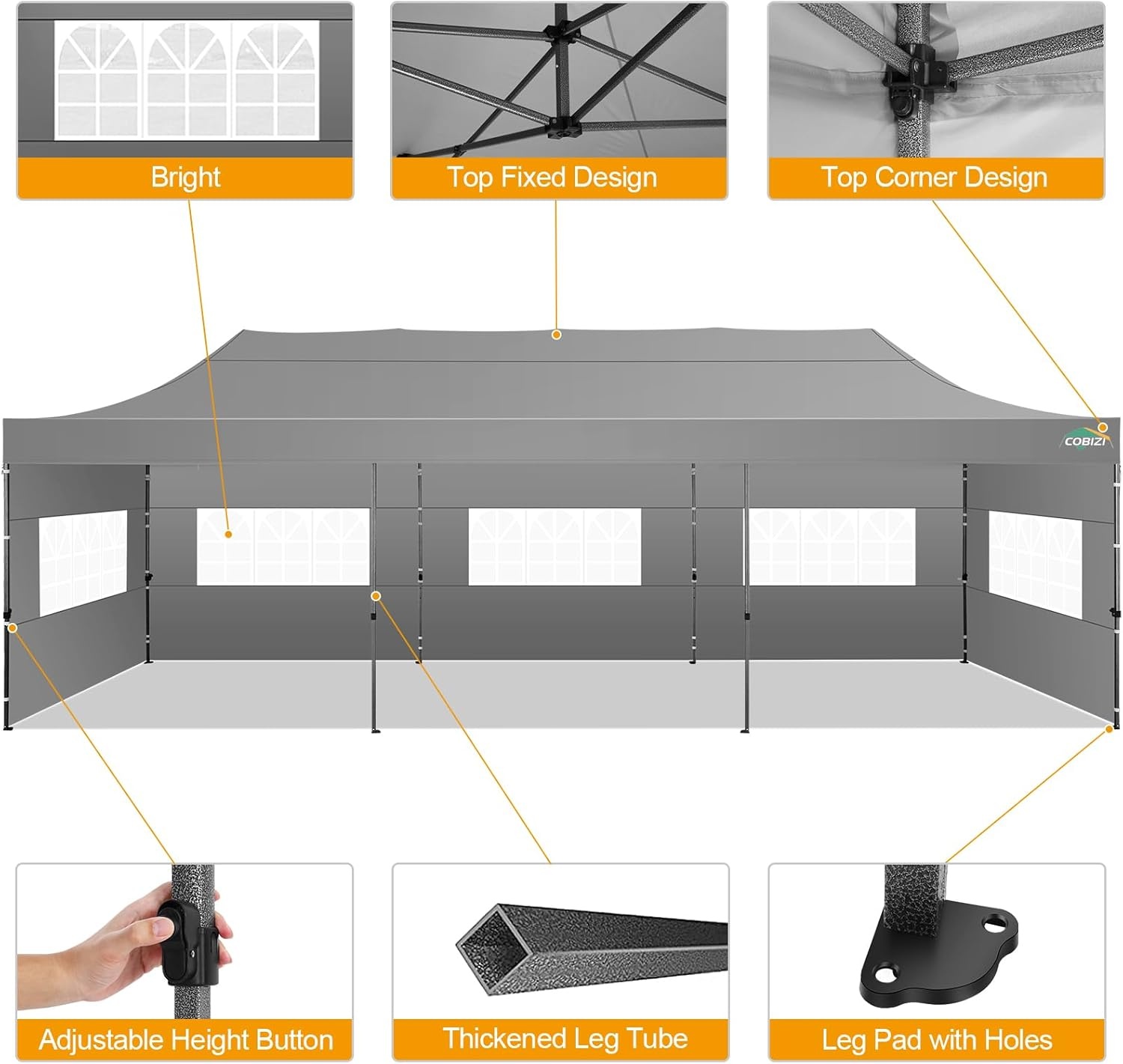 image:imageCOBIZI 66x66 Pop up Canopy Tent 66x66 Canopy No Sidewall Waterproof Heavy Duty Commercial for Parties Outdoor Garden Gazebo Tent Carry Bag with Wheel66x66ft No Sidewalls BlackGray