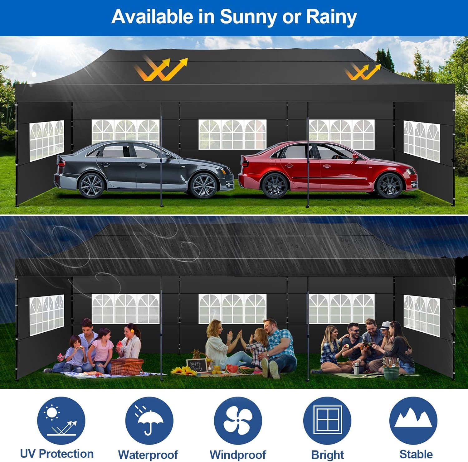 image:imageCOBIZI 66x66 Pop up Canopy Tent 66x66 Canopy No Sidewall Waterproof Heavy Duty Commercial for Parties Outdoor Garden Gazebo Tent Carry Bag with Wheel66x66ft No Sidewalls BlackBlack