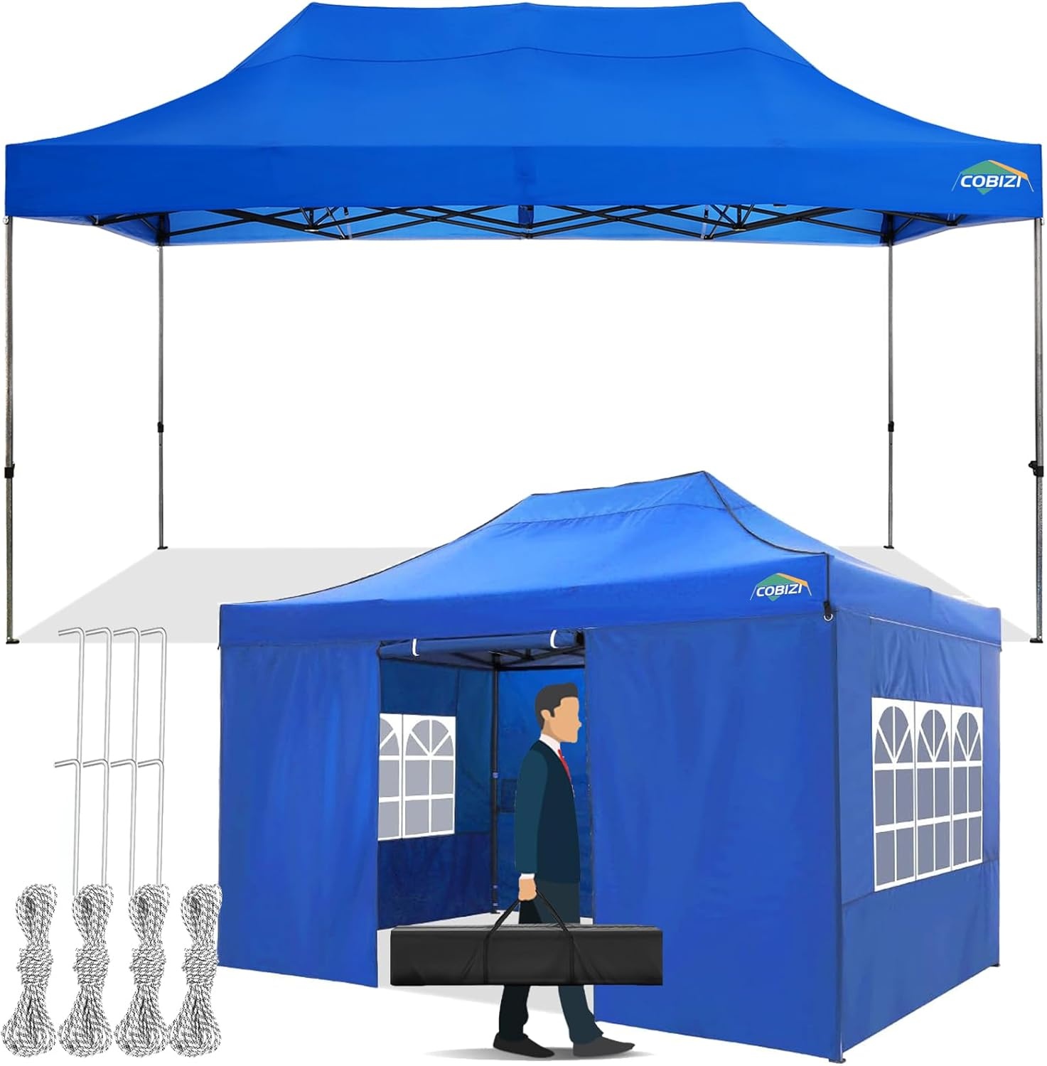 image:imageCOBIZI 66x66 Pop up Canopy Tent 66x66 Canopy No Sidewall Waterproof Heavy Duty Commercial for Parties Outdoor Garden Gazebo Tent Carry Bag with Wheel66x66ft No Sidewalls BlackBlue
