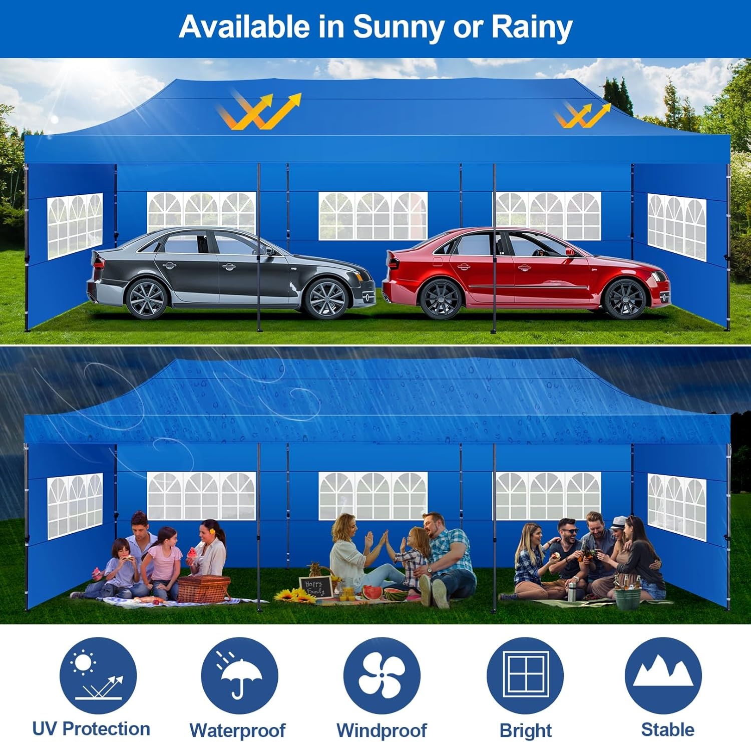image:imageCOBIZI 66x66 Pop up Canopy Tent 66x66 Canopy No Sidewall Waterproof Heavy Duty Commercial for Parties Outdoor Garden Gazebo Tent Carry Bag with Wheel66x66ft No Sidewalls BlackBlue