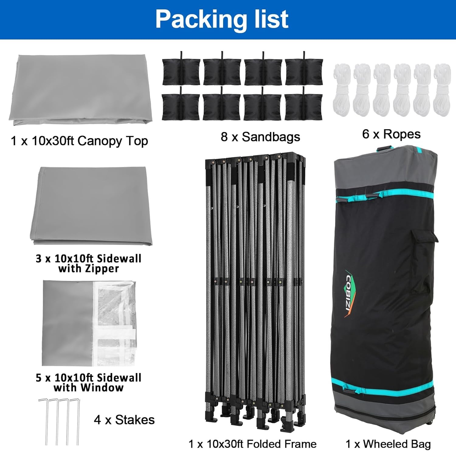 image:imageCOBIZI 66x66 Pop up Canopy Tent 66x66 Canopy No Sidewall Waterproof Heavy Duty Commercial for Parties Outdoor Garden Gazebo Tent Carry Bag with Wheel66x66ft No Sidewalls BlackGray