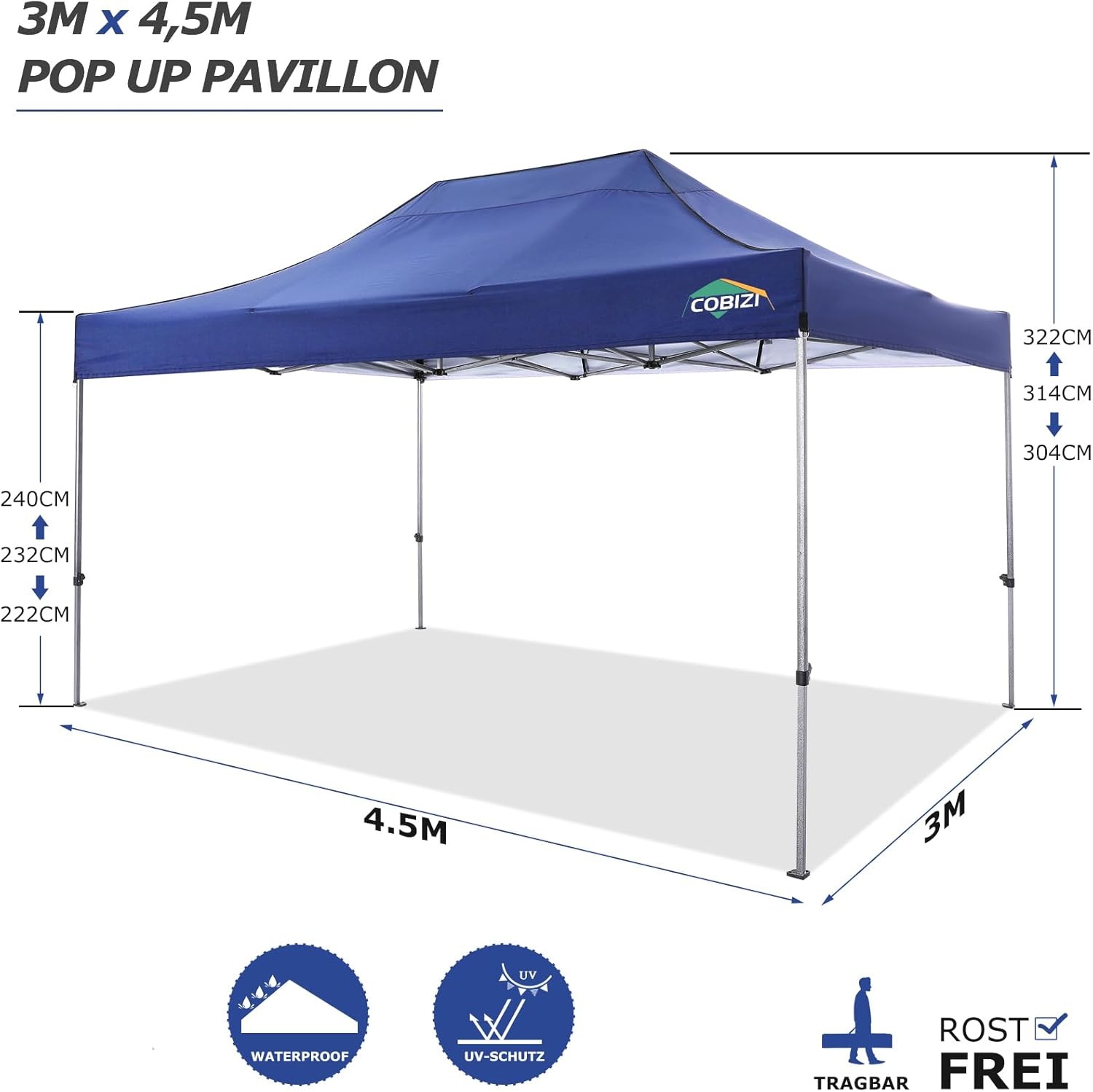 image:imageCOBIZI 66x66 Pop up Canopy Tent 66x66 Canopy No Sidewall Waterproof Heavy Duty Commercial for Parties Outdoor Garden Gazebo Tent Carry Bag with Wheel66x66ft No Sidewalls BlackDark Blue