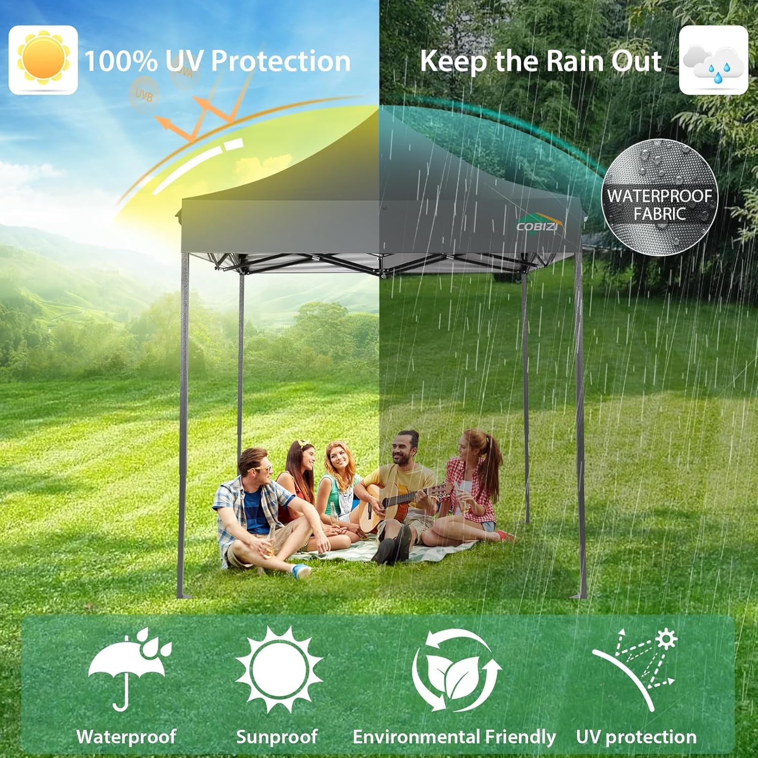 image:imageCOBIZI 66x66 Pop up Canopy Tent 66x66 Canopy No Sidewall Waterproof Heavy Duty Commercial for Parties Outdoor Garden Gazebo Tent Carry Bag with Wheel66x66ft No Sidewalls BlackGray