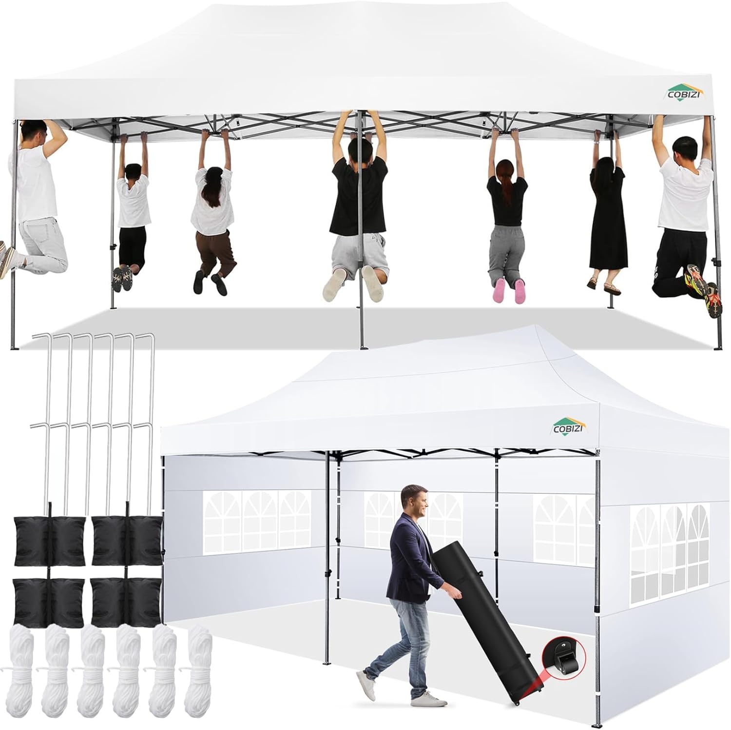 image:imageCOBIZI 66x66 Pop up Canopy Tent 66x66 Canopy No Sidewall Waterproof Heavy Duty Commercial for Parties Outdoor Garden Gazebo Tent Carry Bag with Wheel66x66ft No Sidewalls BlackWhite