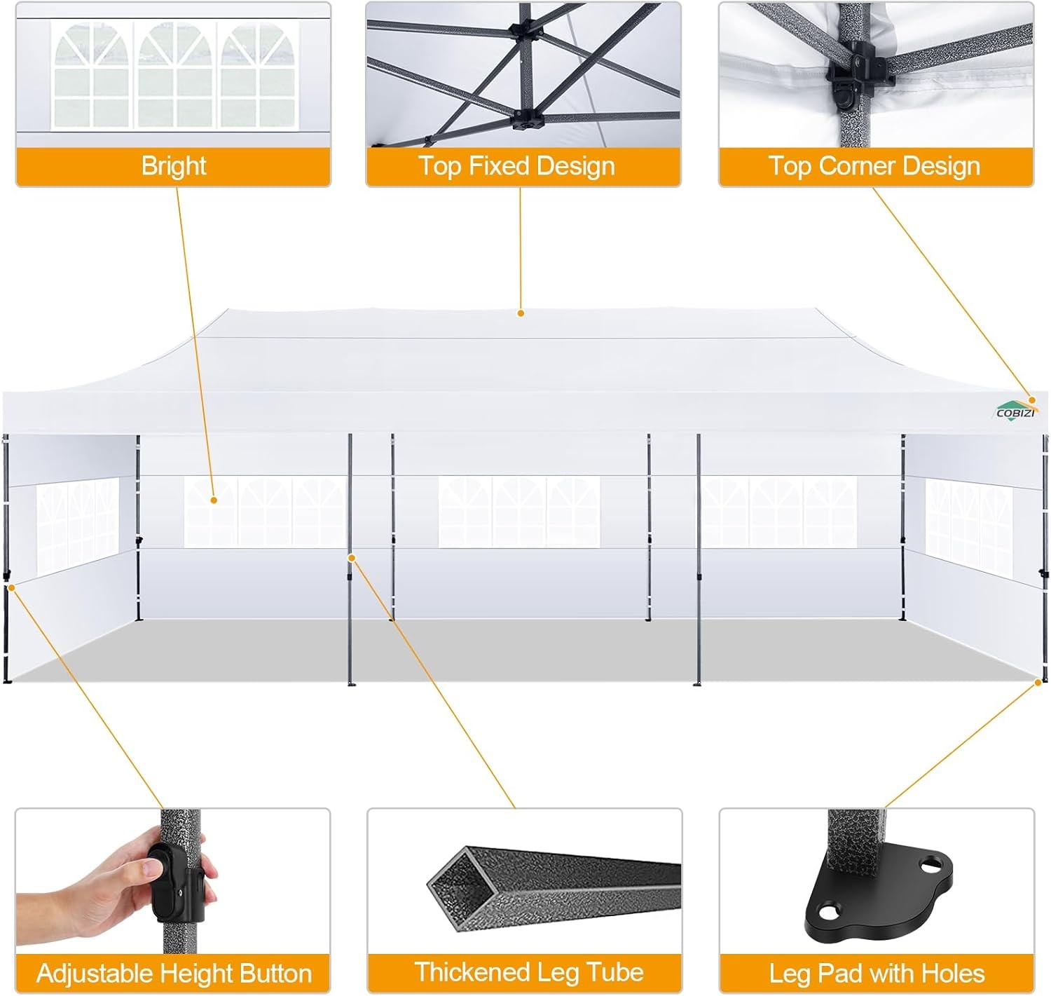 image:imageCOBIZI 66x66 Pop up Canopy Tent 66x66 Canopy No Sidewall Waterproof Heavy Duty Commercial for Parties Outdoor Garden Gazebo Tent Carry Bag with Wheel66x66ft No Sidewalls BlackWhite