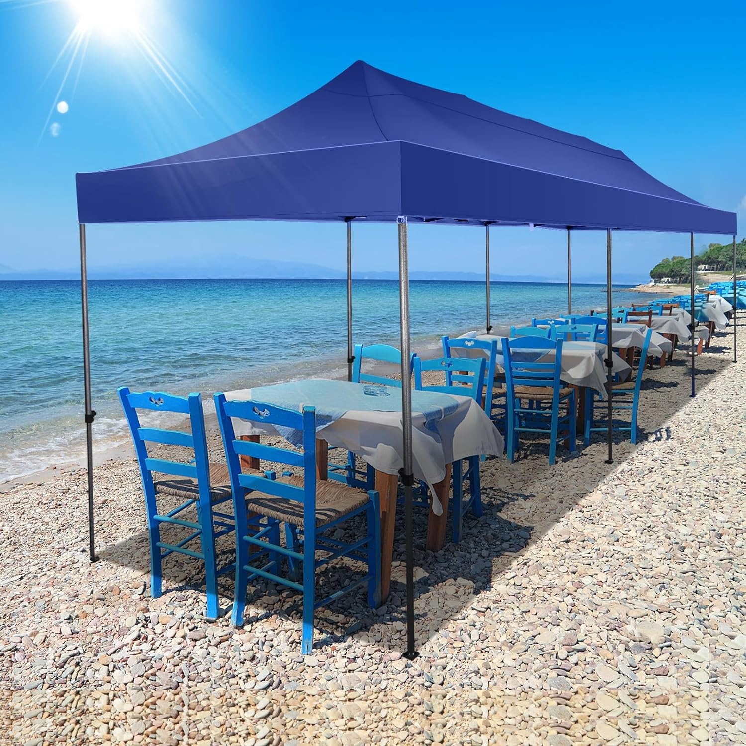 image:imageCOBIZI 66x66 Pop up Canopy Tent 66x66 Canopy No Sidewall Waterproof Heavy Duty Commercial for Parties Outdoor Garden Gazebo Tent Carry Bag with Wheel66x66ft No Sidewalls BlackDark Blue