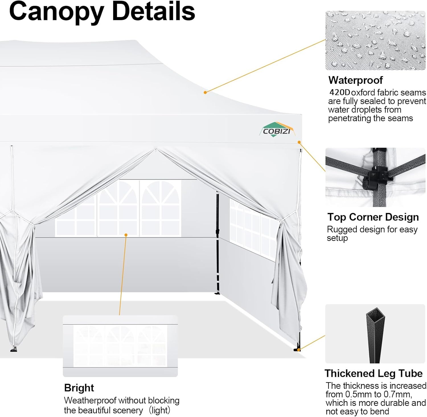 image:imageCOBIZI 66x66 Pop up Canopy Tent 66x66 Canopy No Sidewall Waterproof Heavy Duty Commercial for Parties Outdoor Garden Gazebo Tent Carry Bag with Wheel66x66ft No Sidewalls BlackSnow White