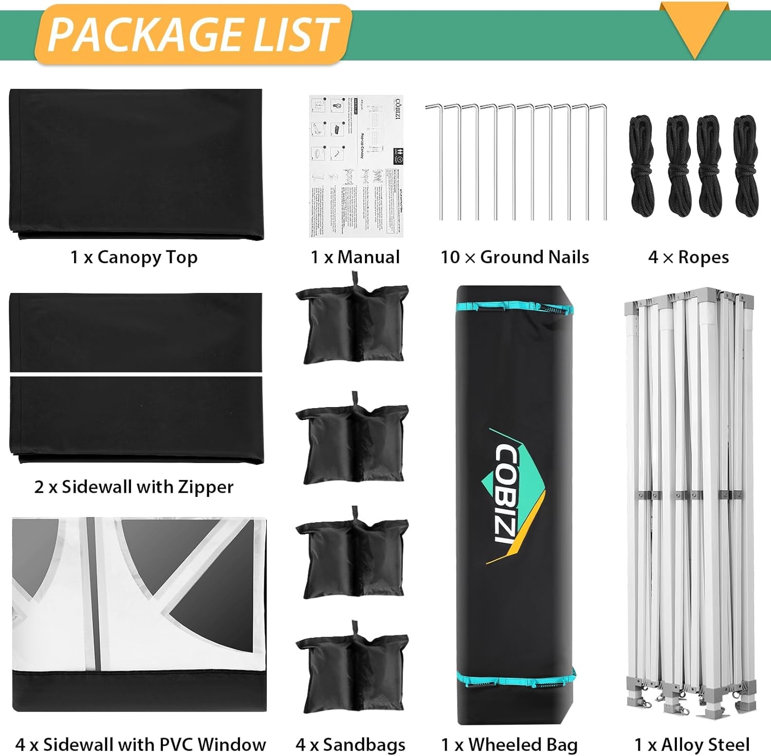 image:imageCOBIZI 66x66 Pop up Canopy Tent 66x66 Canopy No Sidewall Waterproof Heavy Duty Commercial for Parties Outdoor Garden Gazebo Tent Carry Bag with Wheel66x66ft No Sidewalls BlackBlack