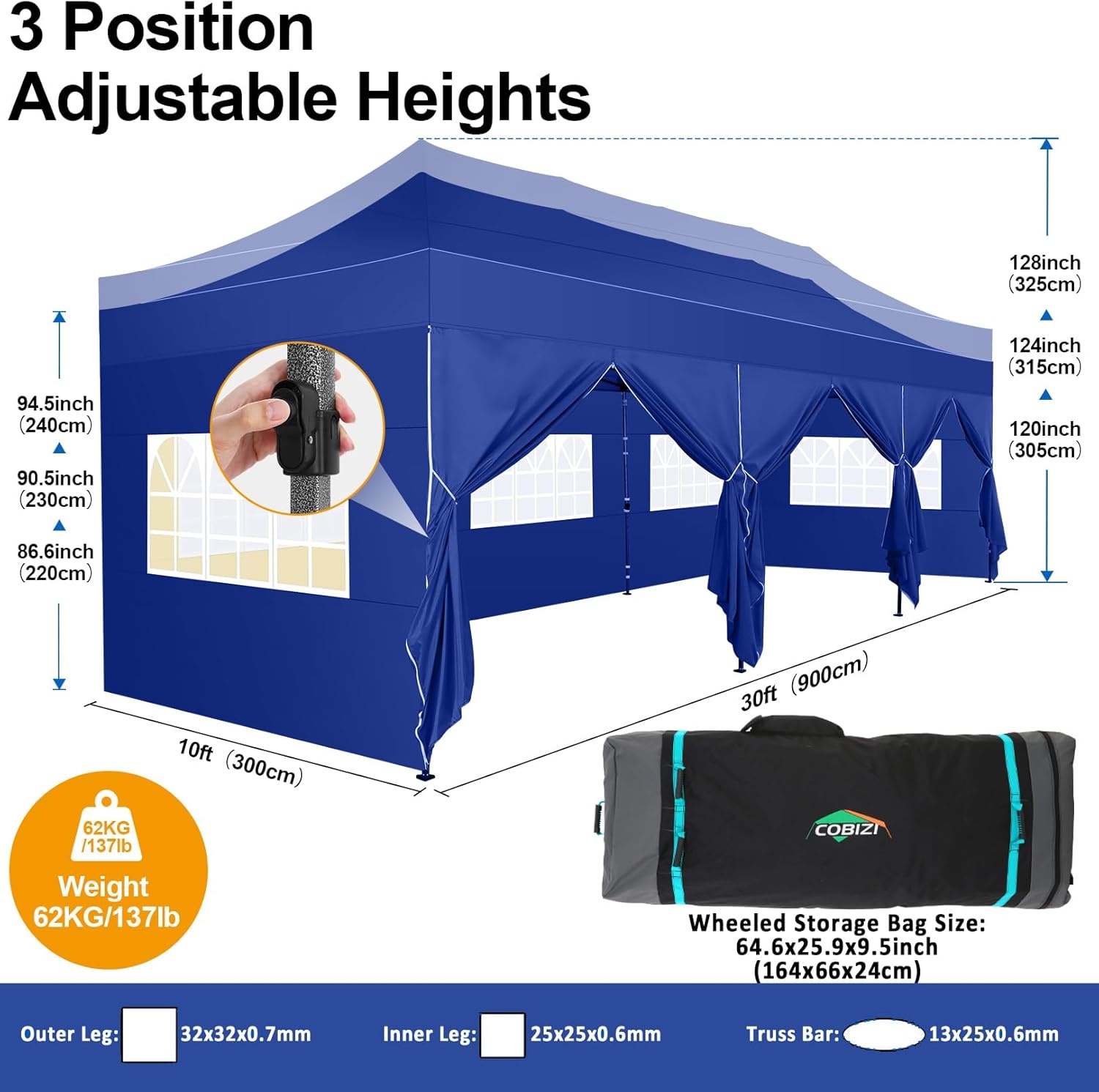 image:imageCOBIZI 66x66 Pop up Canopy Tent 66x66 Canopy No Sidewall Waterproof Heavy Duty Commercial for Parties Outdoor Garden Gazebo Tent Carry Bag with Wheel66x66ft No Sidewalls BlackDark Blue