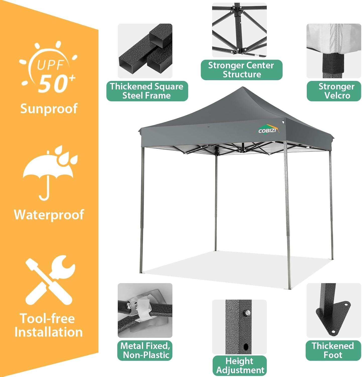 image:imageCOBIZI 66x66 Pop up Canopy Tent 66x66 Canopy No Sidewall Waterproof Heavy Duty Commercial for Parties Outdoor Garden Gazebo Tent Carry Bag with Wheel66x66ft No Sidewalls BlackGray