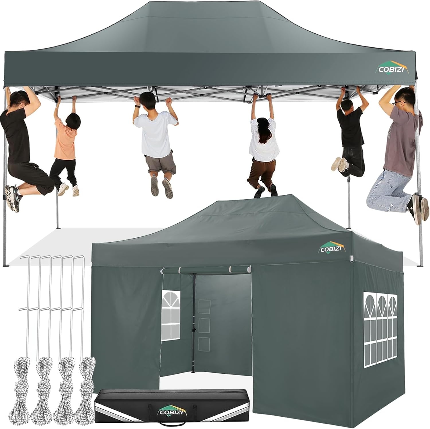 image:imageCOBIZI 66x66 Pop up Canopy Tent 66x66 Canopy No Sidewall Waterproof Heavy Duty Commercial for Parties Outdoor Garden Gazebo Tent Carry Bag with Wheel66x66ft No Sidewalls BlackGray