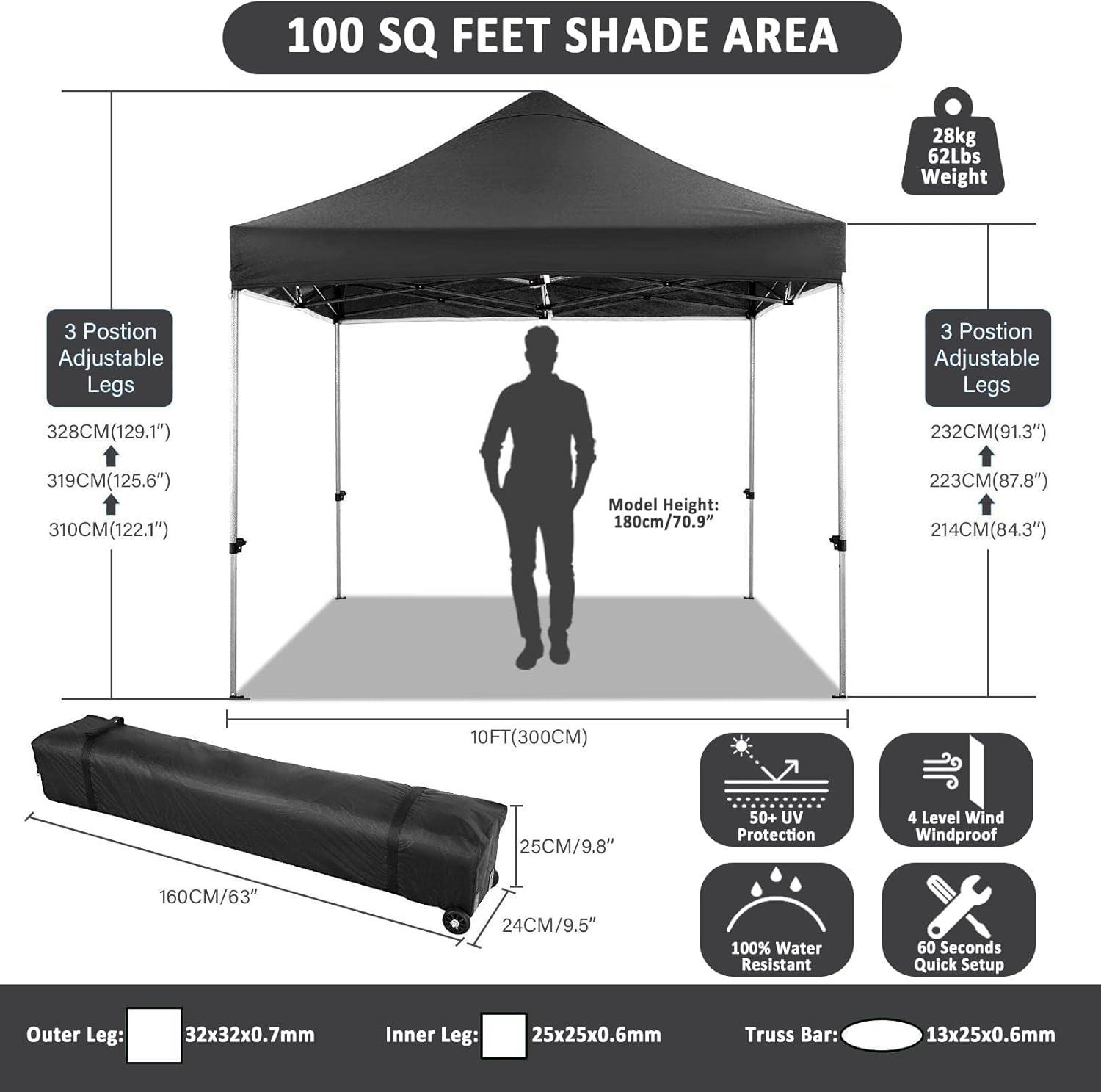 image:imageCOBIZI 66x66 Pop up Canopy Tent 66x66 Canopy No Sidewall Waterproof Heavy Duty Commercial for Parties Outdoor Garden Gazebo Tent Carry Bag with Wheel66x66ft No Sidewalls BlackBlack