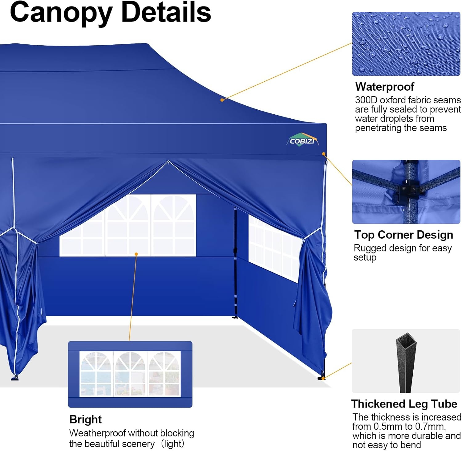 image:imageCOBIZI 66x66 Pop up Canopy Tent 66x66 Canopy No Sidewall Waterproof Heavy Duty Commercial for Parties Outdoor Garden Gazebo Tent Carry Bag with Wheel66x66ft No Sidewalls BlackDark Blue