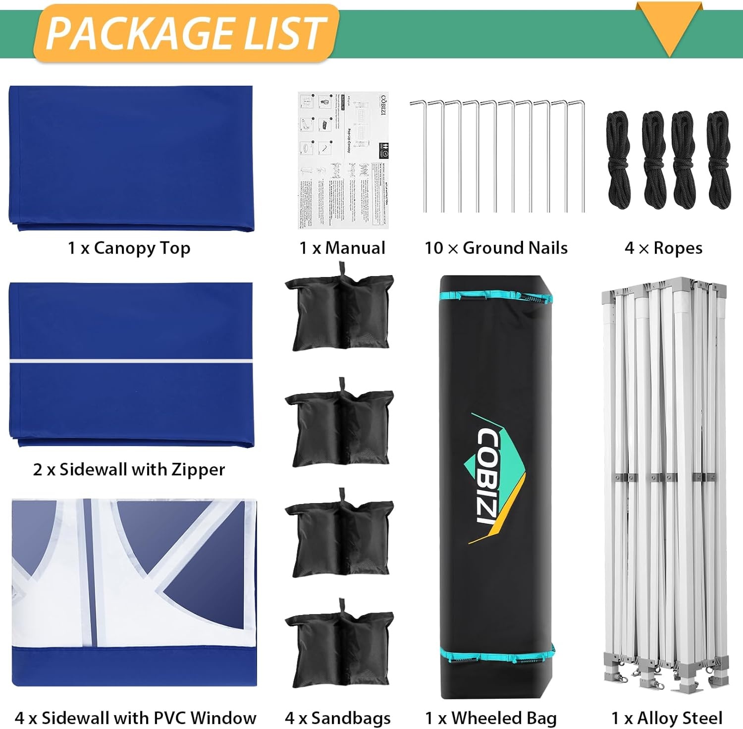 image:imageCOBIZI 66x66 Pop up Canopy Tent 66x66 Canopy No Sidewall Waterproof Heavy Duty Commercial for Parties Outdoor Garden Gazebo Tent Carry Bag with Wheel66x66ft No Sidewalls BlackDark Blue