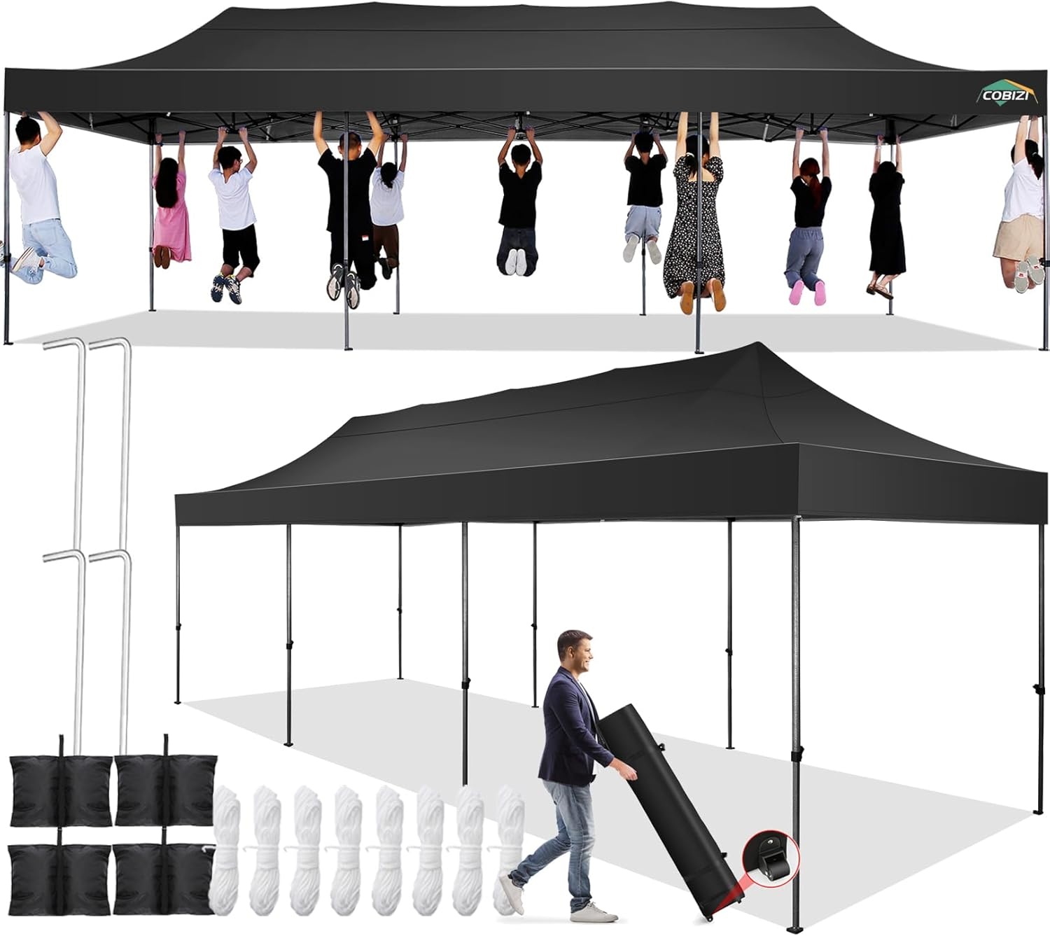 image:imageCOBIZI 66x66 Pop up Canopy Tent 66x66 Canopy No Sidewall Waterproof Heavy Duty Commercial for Parties Outdoor Garden Gazebo Tent Carry Bag with Wheel66x66ft No Sidewalls BlackBlack