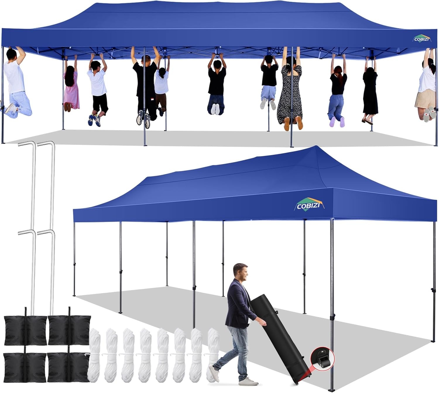 image:imageCOBIZI 66x66 Pop up Canopy Tent 66x66 Canopy No Sidewall Waterproof Heavy Duty Commercial for Parties Outdoor Garden Gazebo Tent Carry Bag with Wheel66x66ft No Sidewalls BlackDark Blue