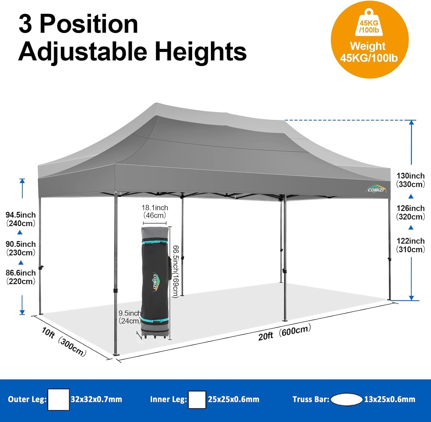 image:imageCOBIZI 66x66 Pop up Canopy Tent 66x66 Canopy No Sidewall Waterproof Heavy Duty Commercial for Parties Outdoor Garden Gazebo Tent Carry Bag with Wheel66x66ft No Sidewalls BlackGray