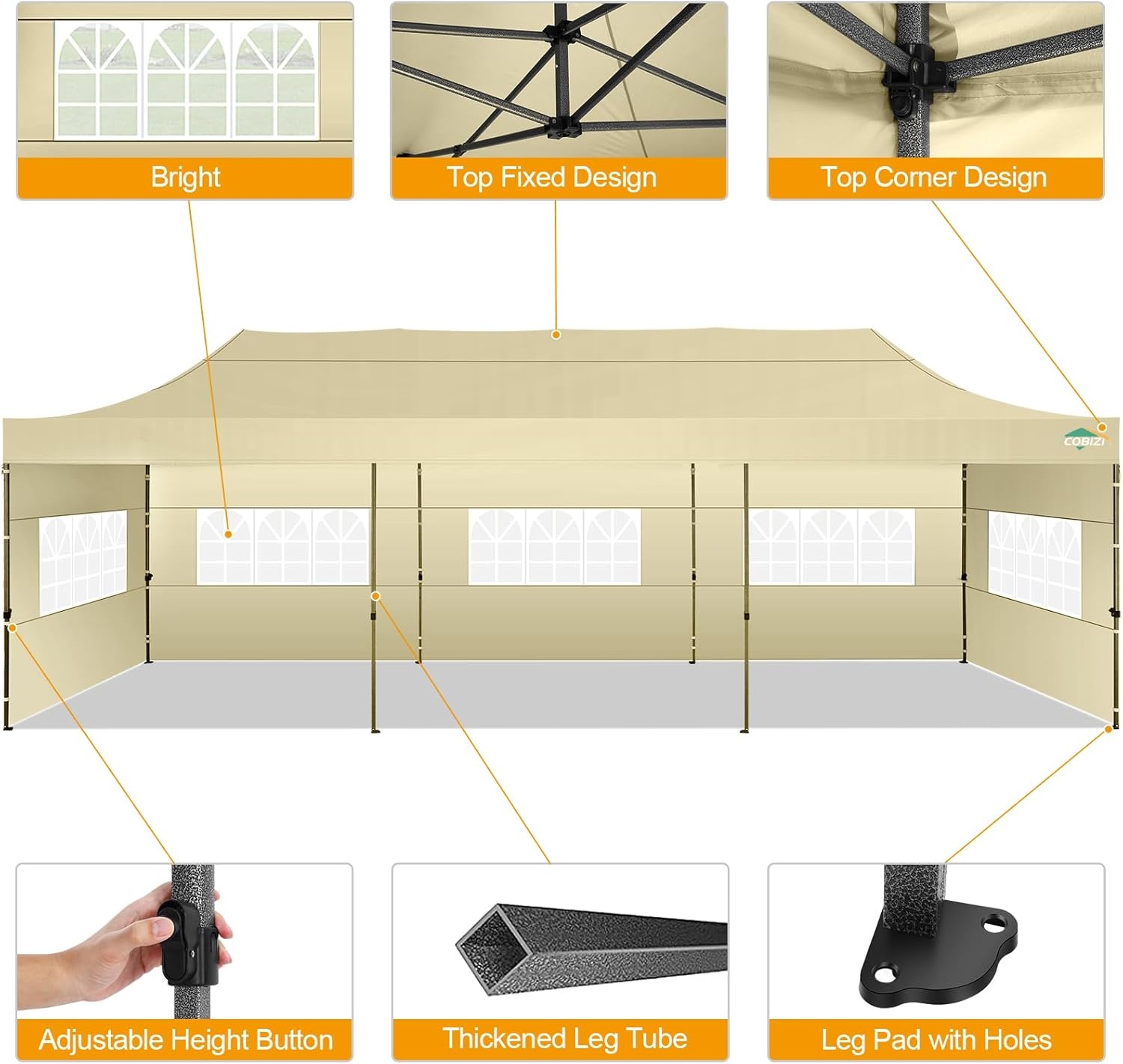 image:imageCOBIZI 66x66 Pop up Canopy Tent 66x66 Canopy No Sidewall Waterproof Heavy Duty Commercial for Parties Outdoor Garden Gazebo Tent Carry Bag with Wheel66x66ft No Sidewalls BlackKhaki