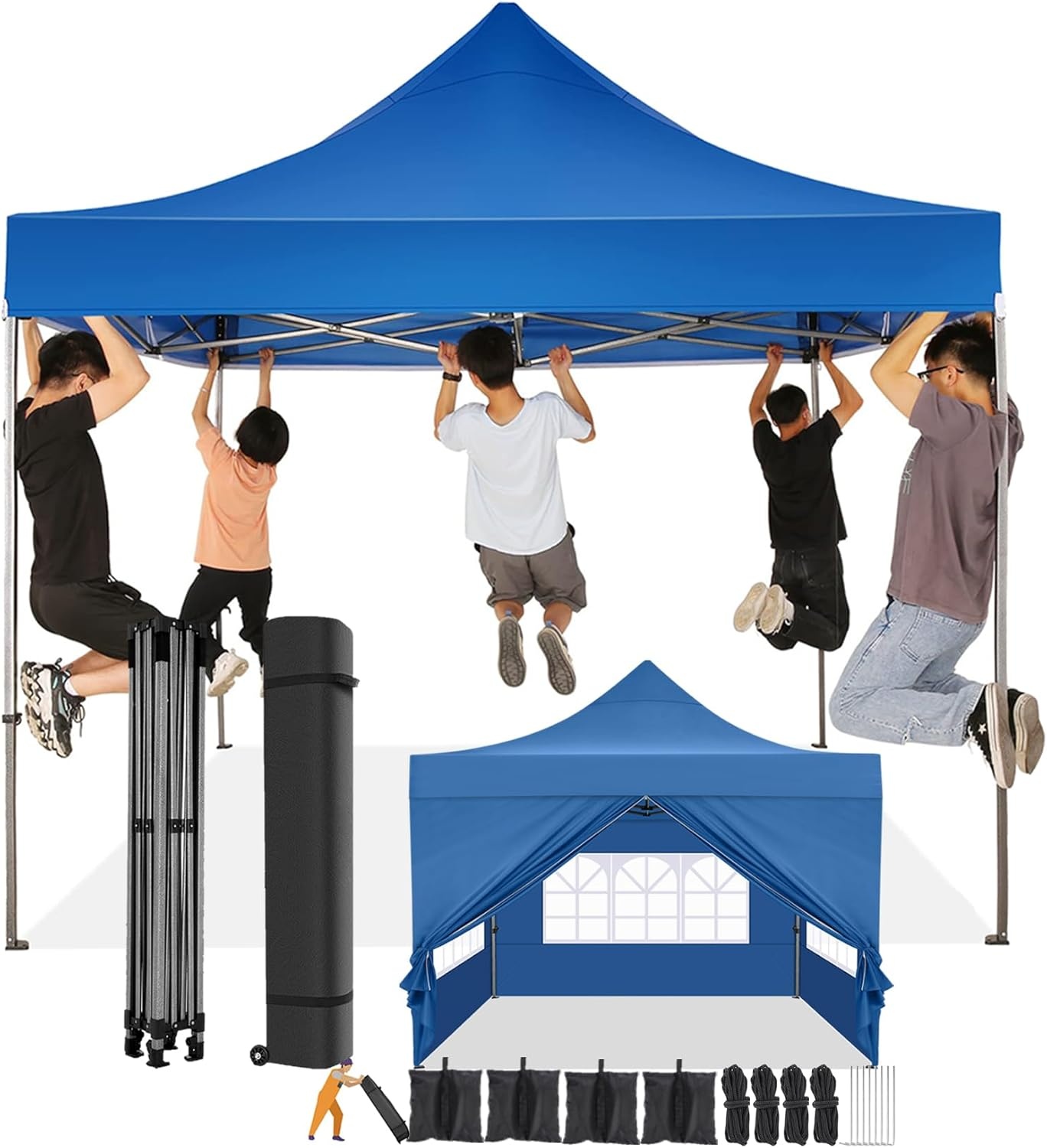 image:imageCOBIZI 66x66 Pop up Canopy Tent 66x66 Canopy No Sidewall Waterproof Heavy Duty Commercial for Parties Outdoor Garden Gazebo Tent Carry Bag with Wheel66x66ft No Sidewalls BlackBlue