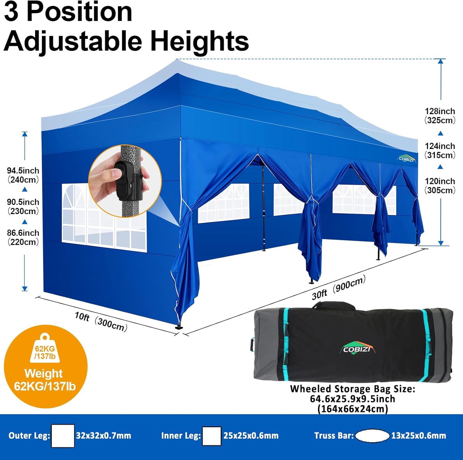 image:imageCOBIZI 66x66 Pop up Canopy Tent 66x66 Canopy No Sidewall Waterproof Heavy Duty Commercial for Parties Outdoor Garden Gazebo Tent Carry Bag with Wheel66x66ft No Sidewalls BlackBlue