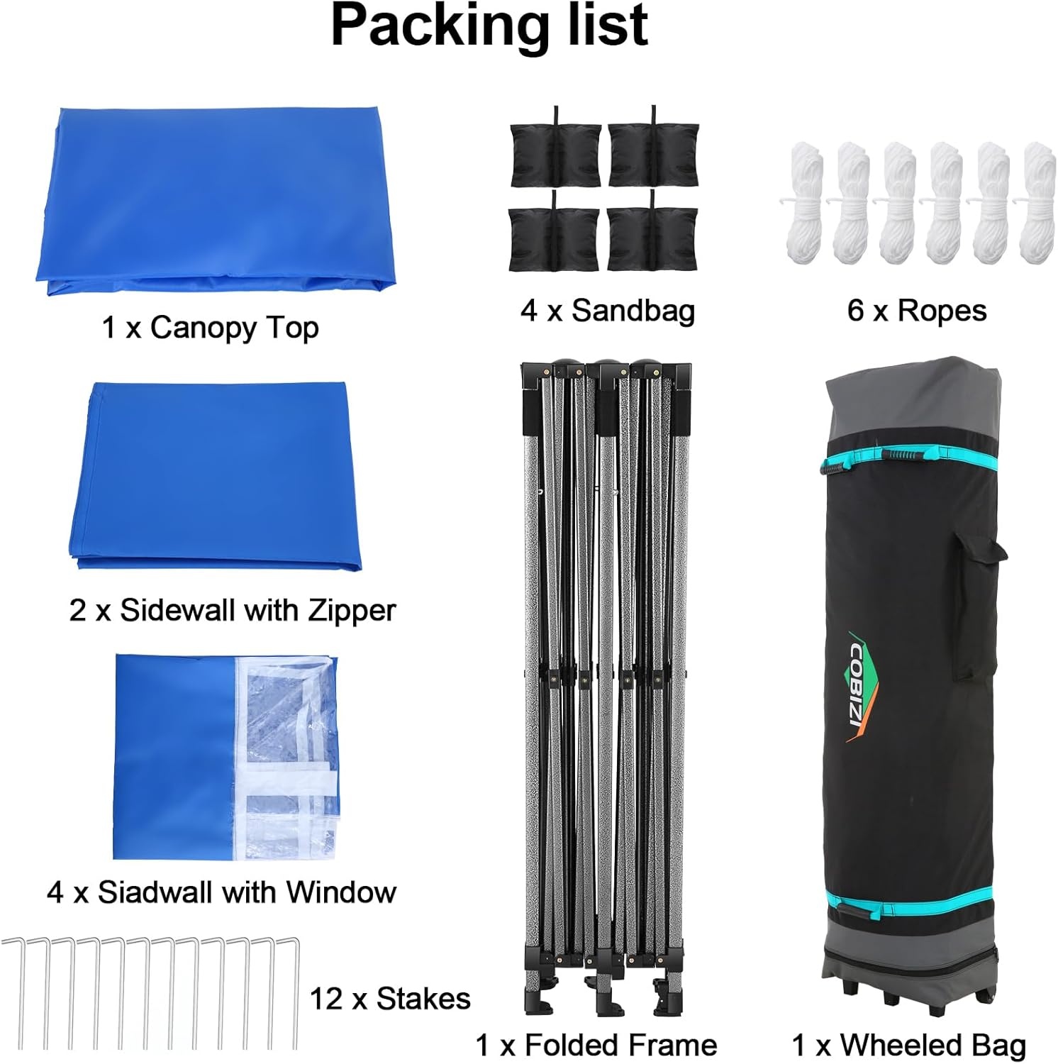 image:imageCOBIZI 66x66 Pop up Canopy Tent 66x66 Canopy No Sidewall Waterproof Heavy Duty Commercial for Parties Outdoor Garden Gazebo Tent Carry Bag with Wheel66x66ft No Sidewalls BlackBlue