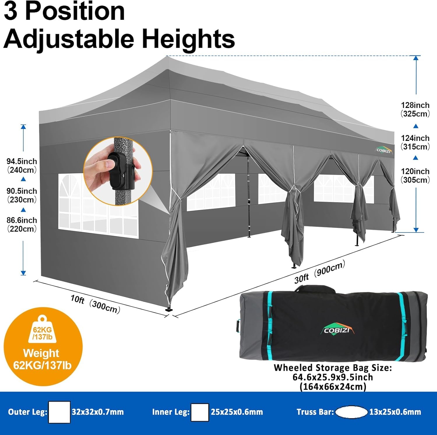 image:imageCOBIZI 66x66 Pop up Canopy Tent 66x66 Canopy No Sidewall Waterproof Heavy Duty Commercial for Parties Outdoor Garden Gazebo Tent Carry Bag with Wheel66x66ft No Sidewalls BlackGray