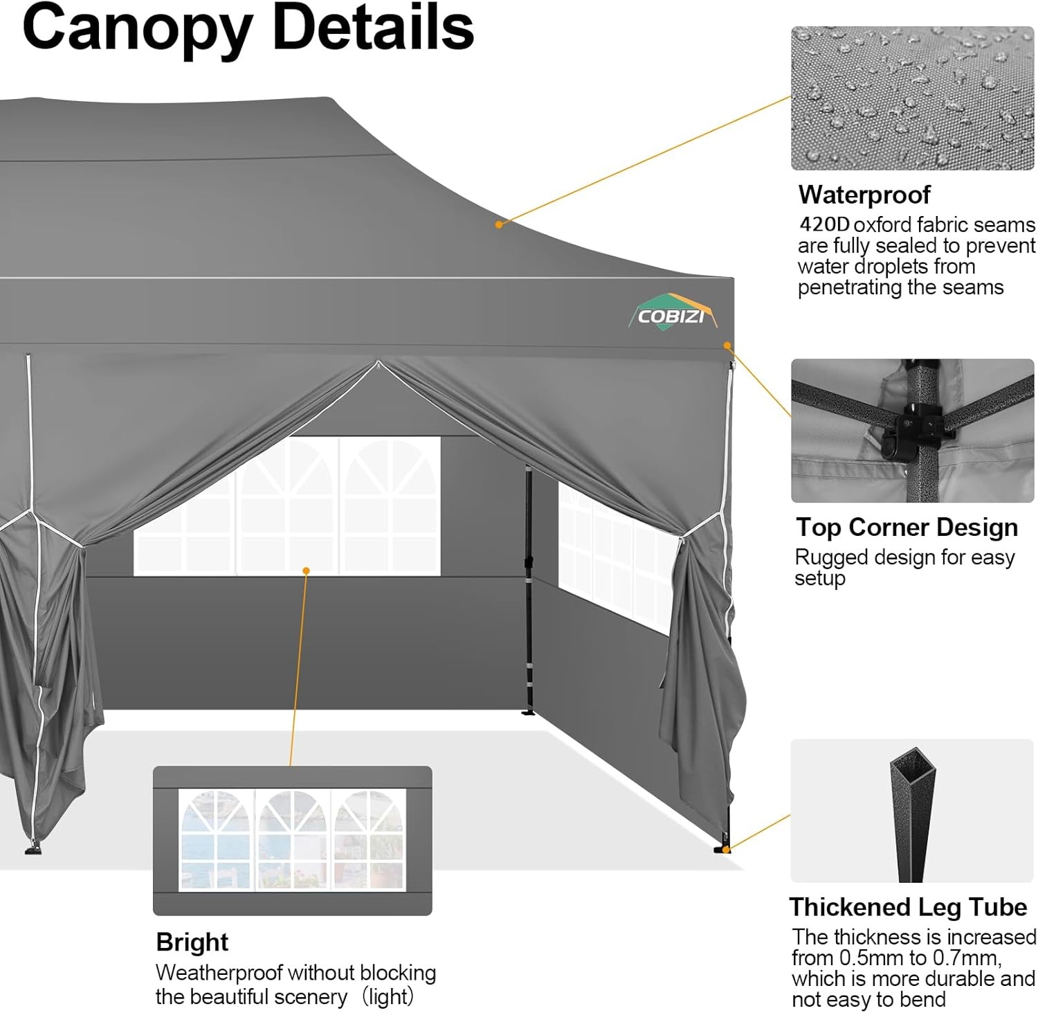image:imageCOBIZI 66x66 Pop up Canopy Tent 66x66 Canopy No Sidewall Waterproof Heavy Duty Commercial for Parties Outdoor Garden Gazebo Tent Carry Bag with Wheel66x66ft No Sidewalls BlackGray