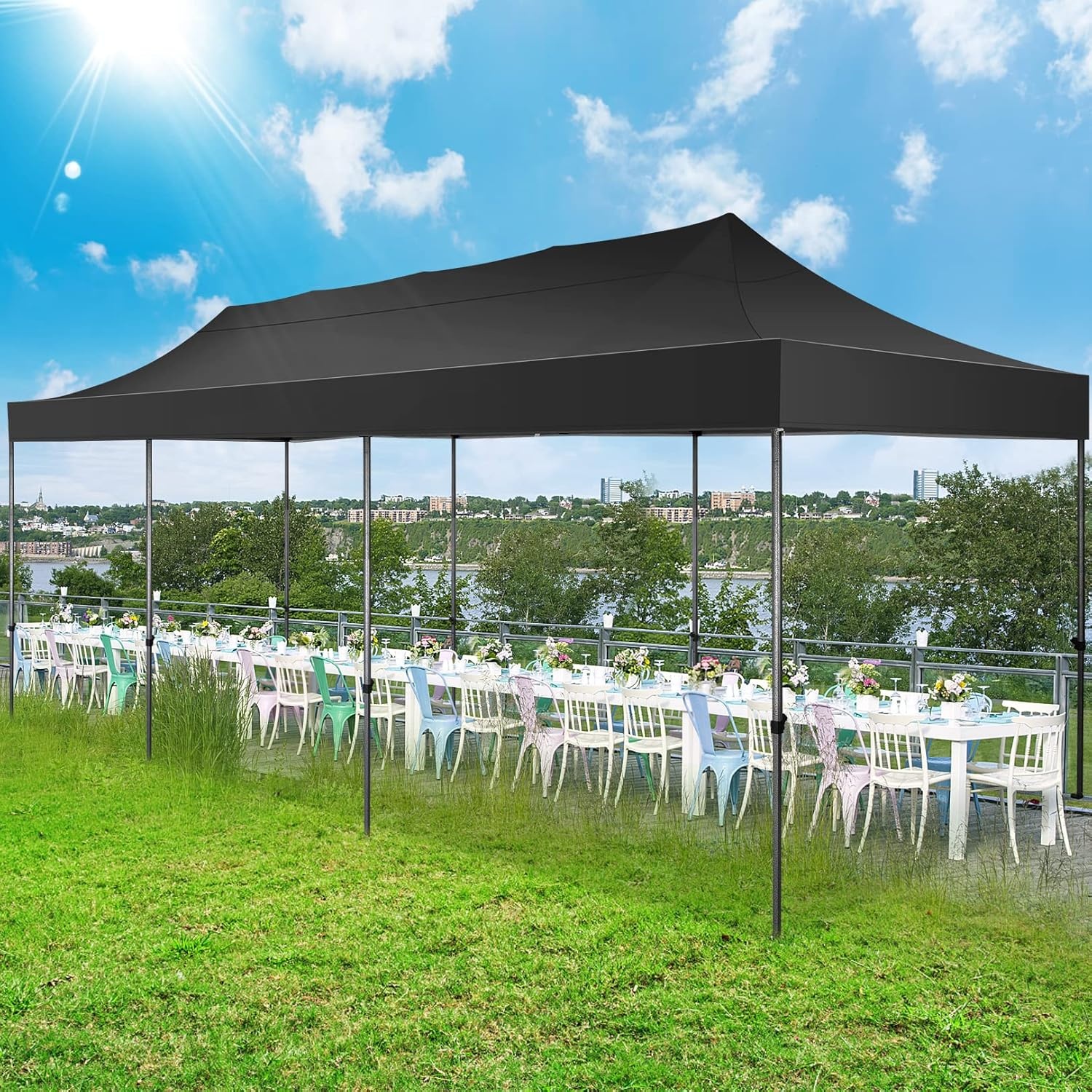 image:imageCOBIZI 66x66 Pop up Canopy Tent 66x66 Canopy No Sidewall Waterproof Heavy Duty Commercial for Parties Outdoor Garden Gazebo Tent Carry Bag with Wheel66x66ft No Sidewalls BlackBlack