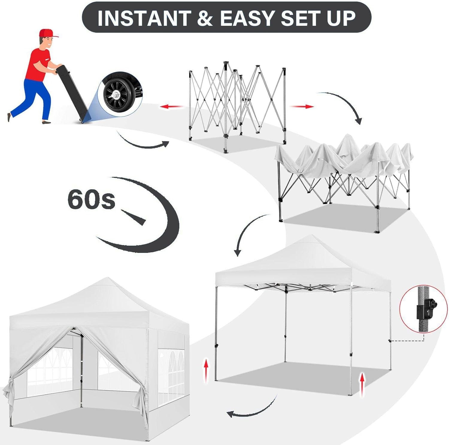 image:imageCOBIZI 66x66 Pop up Canopy Tent 66x66 Canopy No Sidewall Waterproof Heavy Duty Commercial for Parties Outdoor Garden Gazebo Tent Carry Bag with Wheel66x66ft No Sidewalls BlackWhite