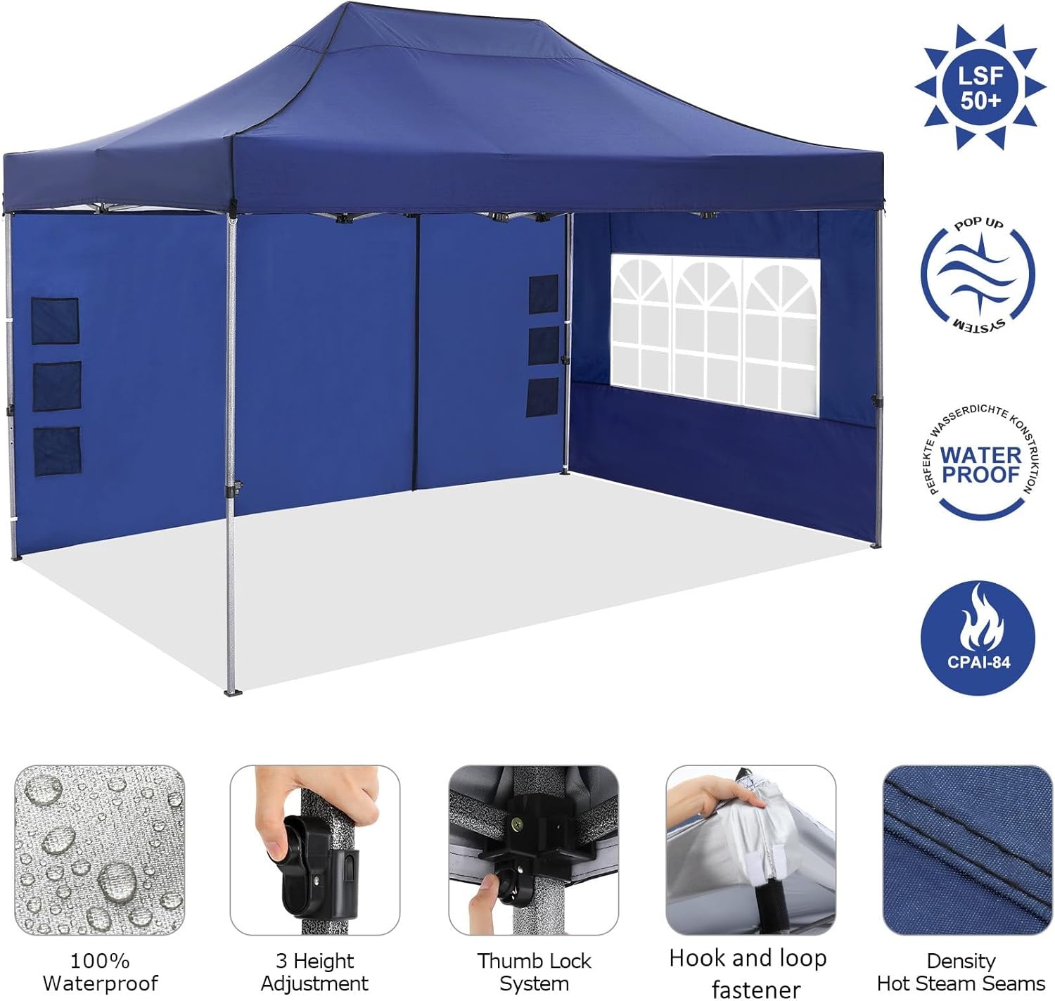 image:imageCOBIZI 66x66ft Pop Up Canopy Tent Heavy Duty Canopy Easy Set up Waterproof Outdoor Canopy Tent for Parties Beach Garden Camping with 1 Handbag 3 Adjustable Heights UPF50 Mist WhiteDark Blue