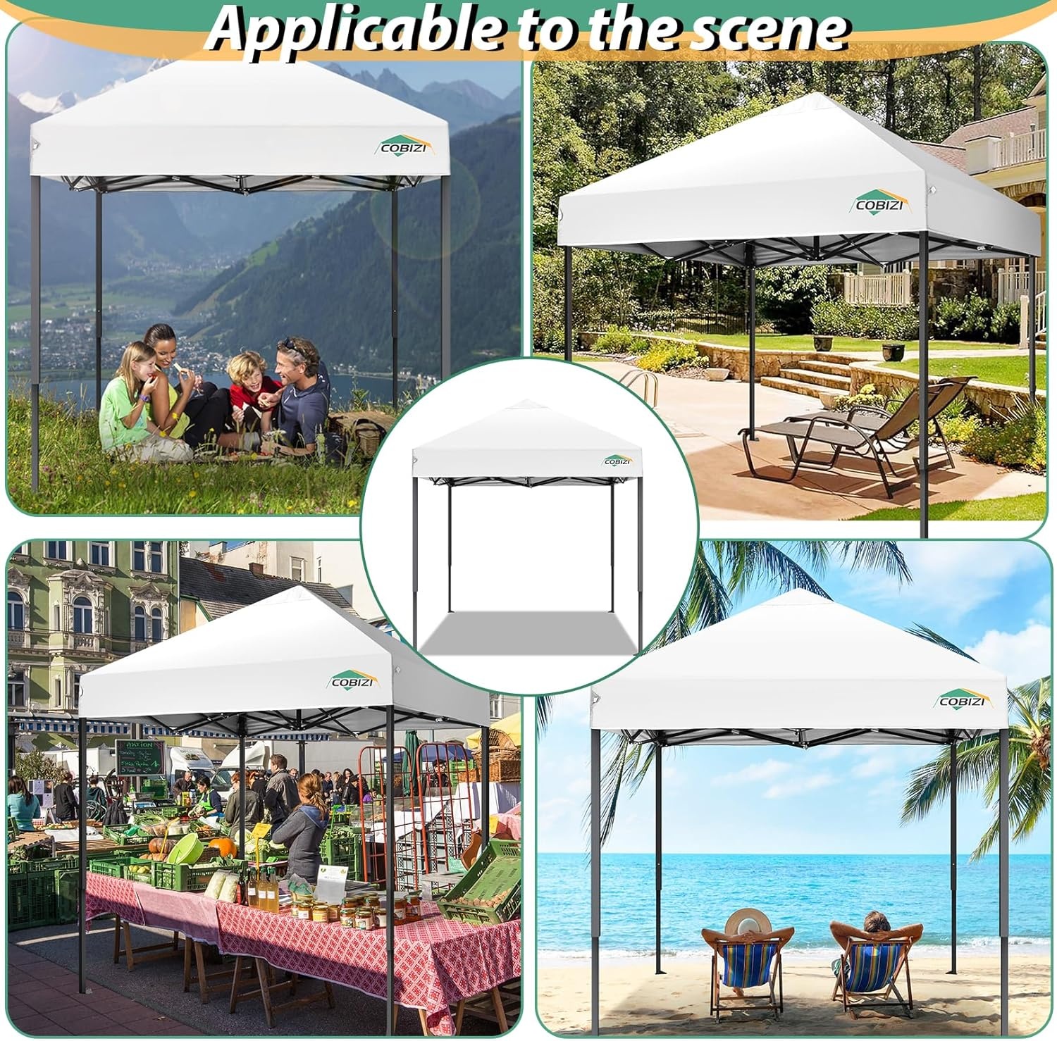 image:imageCOBIZI 66x66ft Pop Up Canopy Tent Heavy Duty Canopy Easy Set up Waterproof Outdoor Canopy Tent for Parties Beach Garden Camping with 1 Handbag 3 Adjustable Heights UPF50 Mist WhiteMist White