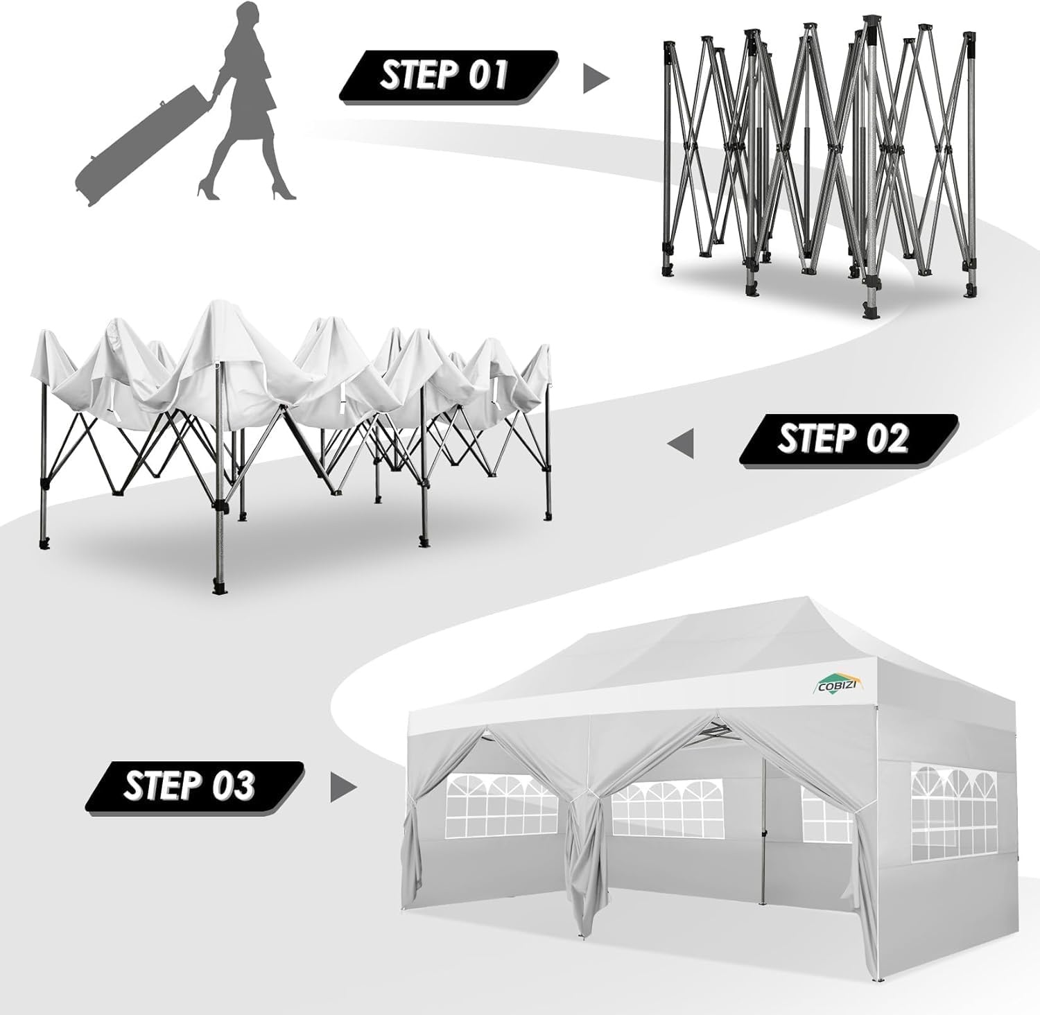 image:imageCOBIZI 66x66ft Pop Up Canopy Tent Heavy Duty Canopy Easy Set up Waterproof Outdoor Canopy Tent for Parties Beach Garden Camping with 1 Handbag 3 Adjustable Heights UPF50 Mist WhiteWhite