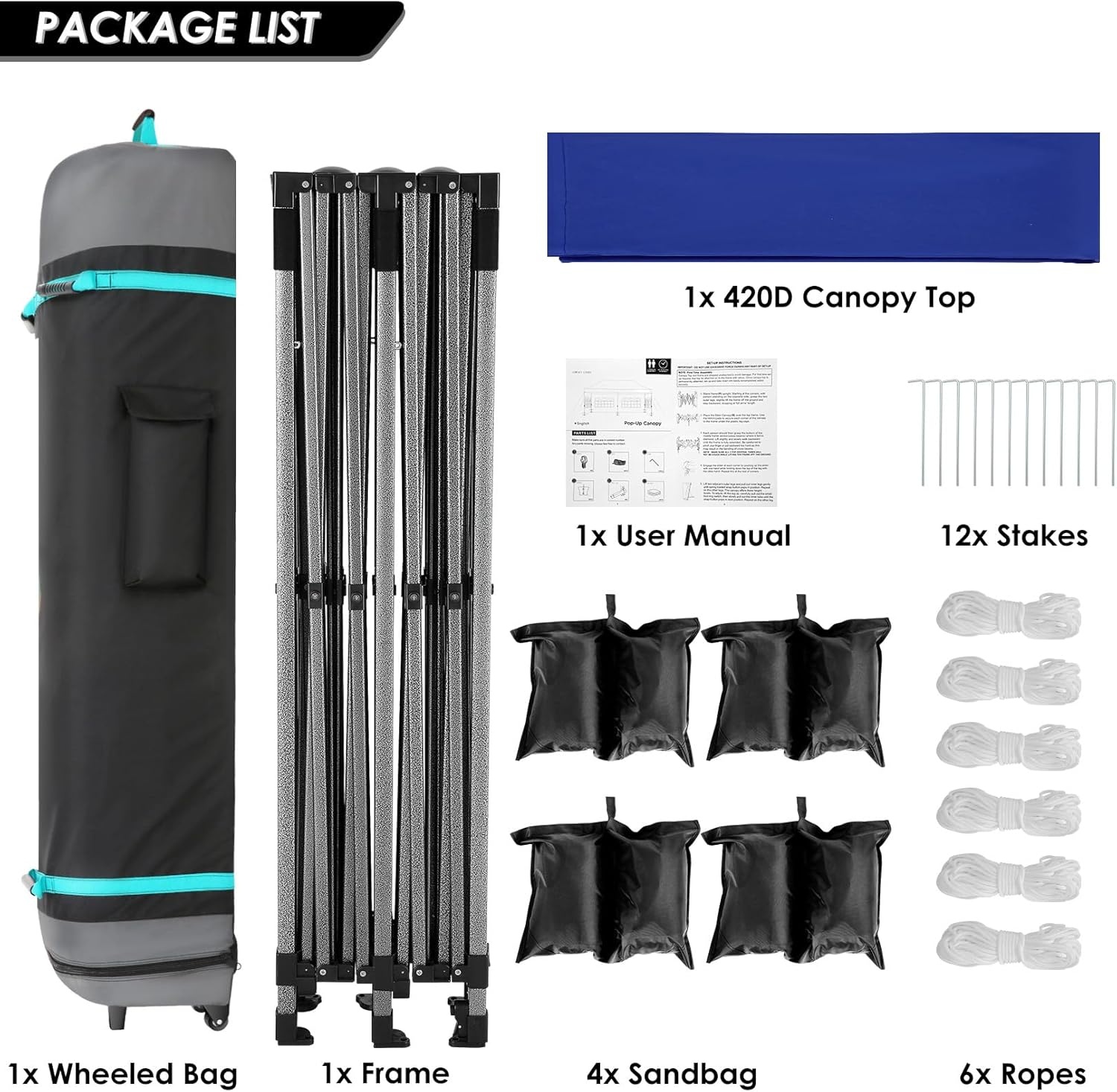 image:imageCOBIZI 66x66ft Pop Up Canopy Tent Heavy Duty Canopy Easy Set up Waterproof Outdoor Canopy Tent for Parties Beach Garden Camping with 1 Handbag 3 Adjustable Heights UPF50 Mist WhiteDark Blue