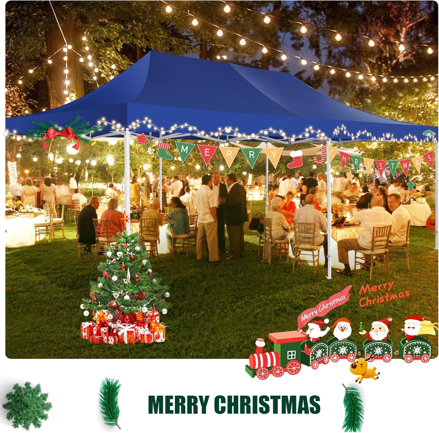 image:imageCOBIZI 66x66ft Pop Up Canopy Tent Heavy Duty Canopy Easy Set up Waterproof Outdoor Canopy Tent for Parties Beach Garden Camping with 1 Handbag 3 Adjustable Heights UPF50 Mist WhiteDark Blue