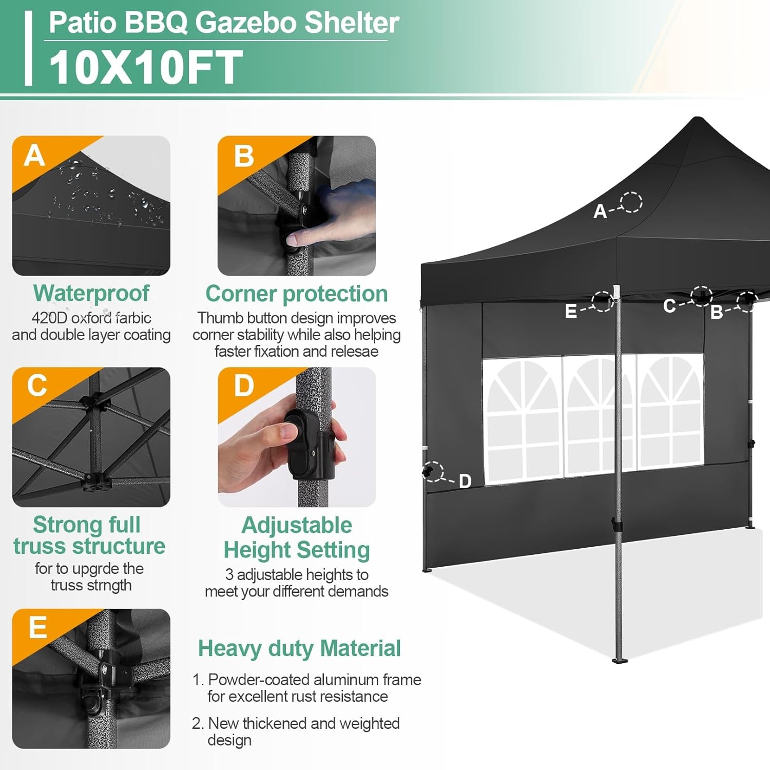 image:imageCOBIZI 66x66ft Pop Up Canopy Tent Heavy Duty Canopy Easy Set up Waterproof Outdoor Canopy Tent for Parties Beach Garden Camping with 1 Handbag 3 Adjustable Heights UPF50 Mist WhiteBlack