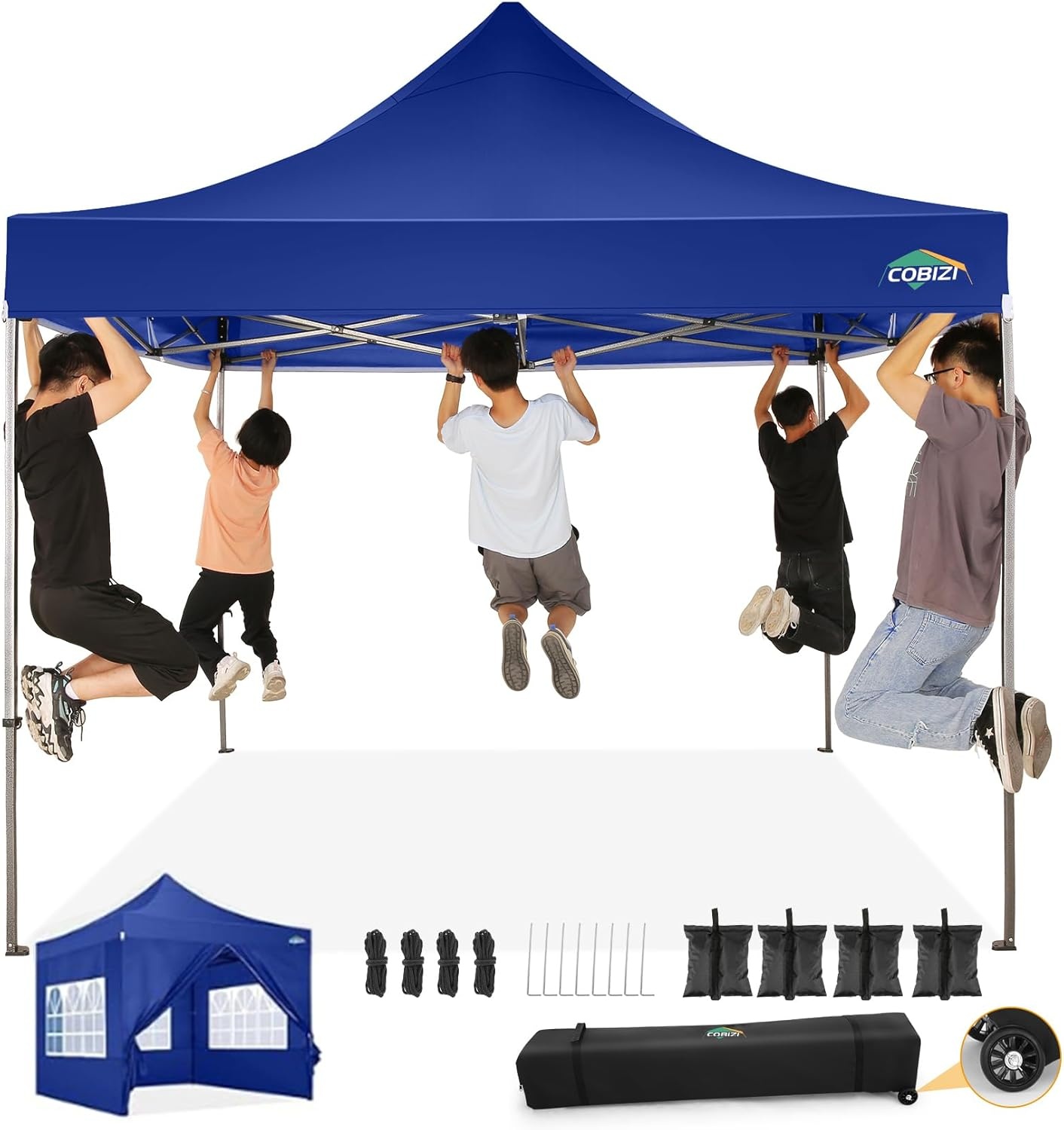 image:imageCOBIZI 66x66ft Pop Up Canopy Tent Heavy Duty Canopy Easy Set up Waterproof Outdoor Canopy Tent for Parties Beach Garden Camping with 1 Handbag 3 Adjustable Heights UPF50 Mist WhiteDark Blue