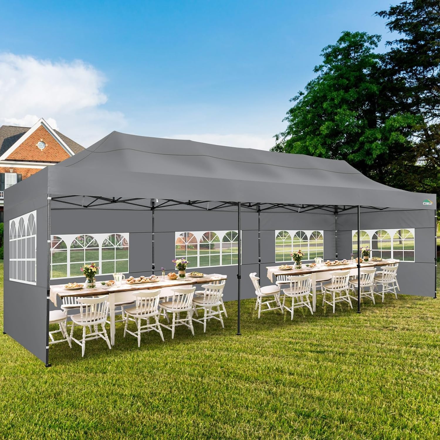 image:imageCOBIZI 66x66ft Pop Up Canopy Tent Heavy Duty Canopy Easy Set up Waterproof Outdoor Canopy Tent for Parties Beach Garden Camping with 1 Handbag 3 Adjustable Heights UPF50 Mist WhiteGray