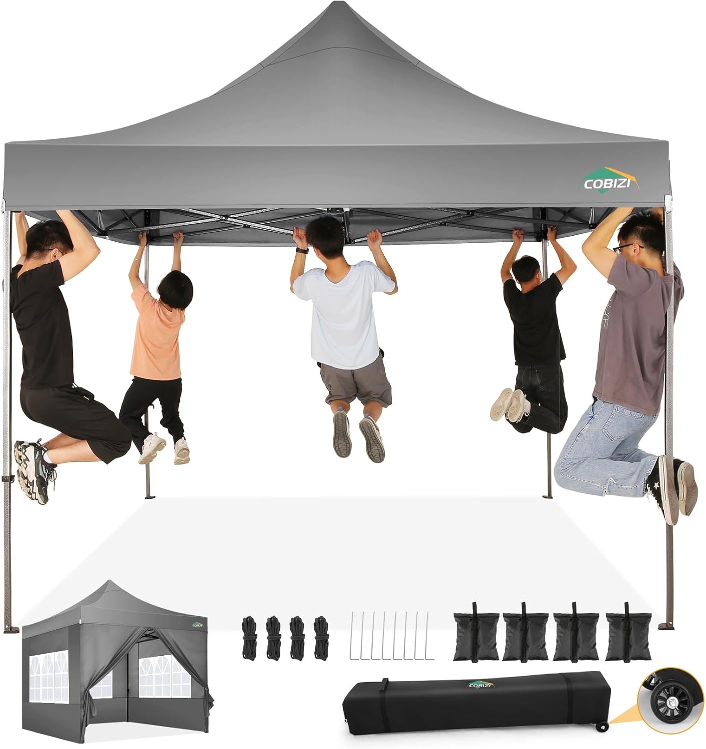image:imageCOBIZI 66x66ft Pop Up Canopy Tent Heavy Duty Canopy Easy Set up Waterproof Outdoor Canopy Tent for Parties Beach Garden Camping with 1 Handbag 3 Adjustable Heights UPF50 Mist WhiteGray