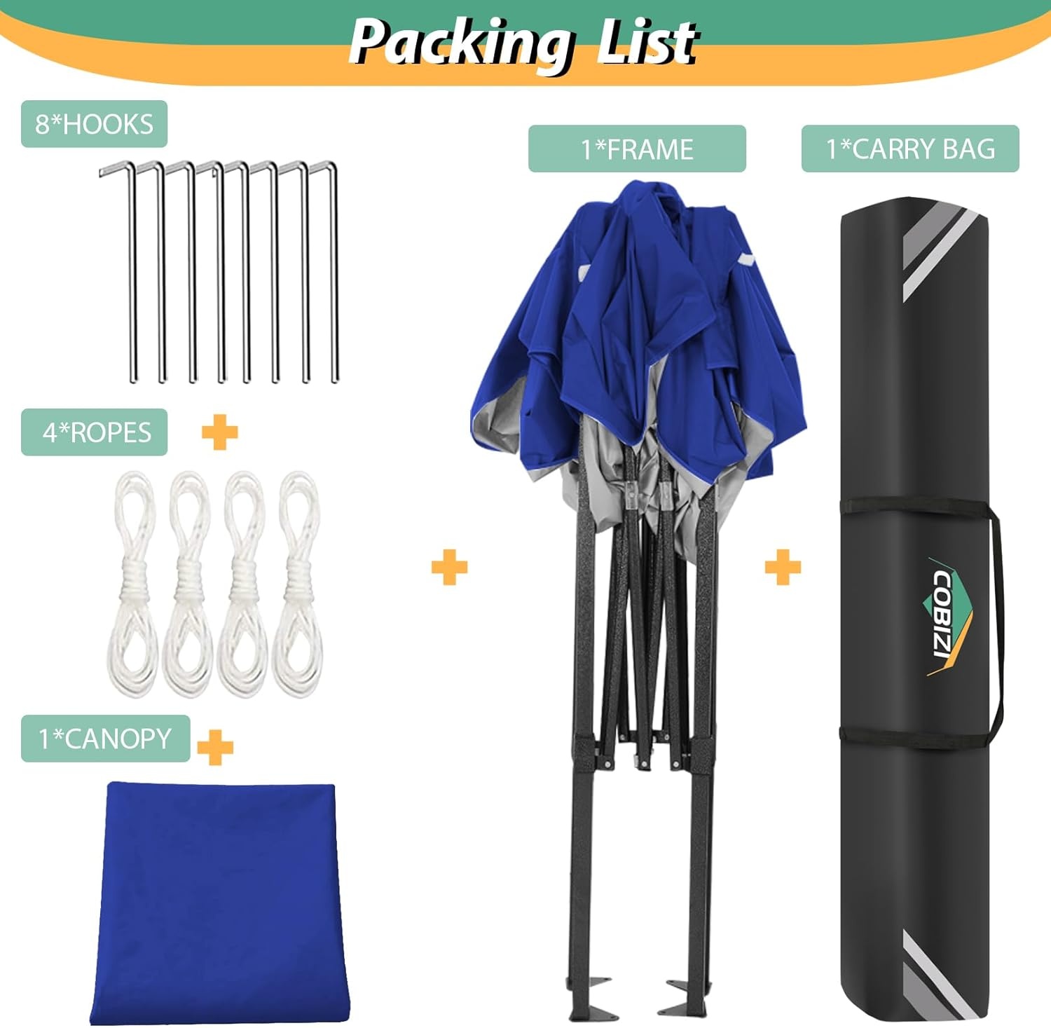 image:imageCOBIZI 66x66ft Pop Up Canopy Tent Heavy Duty Canopy Easy Set up Waterproof Outdoor Canopy Tent for Parties Beach Garden Camping with 1 Handbag 3 Adjustable Heights UPF50 Mist WhiteDark Blue