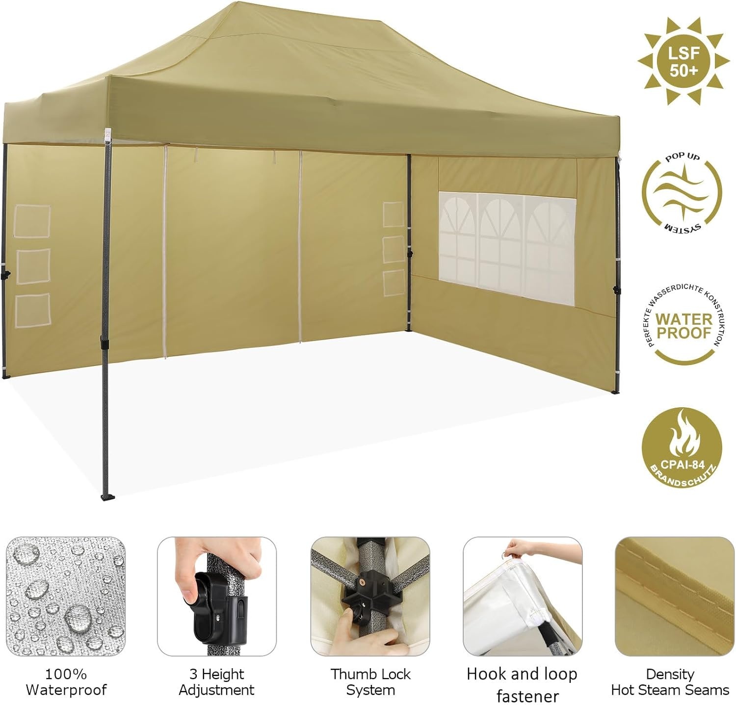 image:imageCOBIZI 66x66ft Pop Up Canopy Tent Heavy Duty Canopy Easy Set up Waterproof Outdoor Canopy Tent for Parties Beach Garden Camping with 1 Handbag 3 Adjustable Heights UPF50 Mist WhiteKhaki