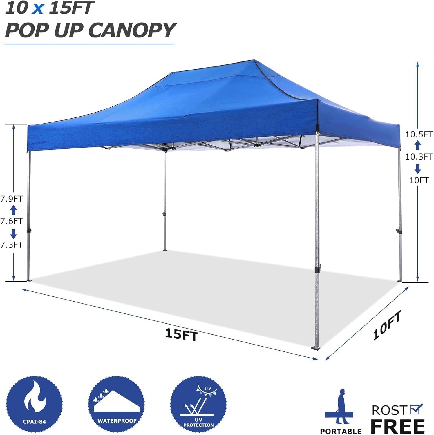 image:imageCOBIZI 66x66ft Pop Up Canopy Tent Heavy Duty Canopy Easy Set up Waterproof Outdoor Canopy Tent for Parties Beach Garden Camping with 1 Handbag 3 Adjustable Heights UPF50 Mist WhiteBlue