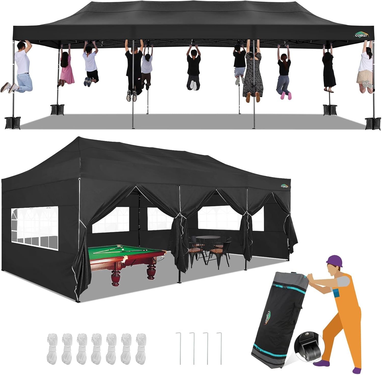 image:imageCOBIZI 66x66ft Pop Up Canopy Tent Heavy Duty Canopy Easy Set up Waterproof Outdoor Canopy Tent for Parties Beach Garden Camping with 1 Handbag 3 Adjustable Heights UPF50 Mist WhiteBlack